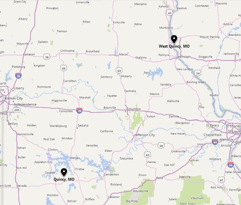 West Quincy, Missouri is 200 miles northeast of Quincy, Missouri. r/geography