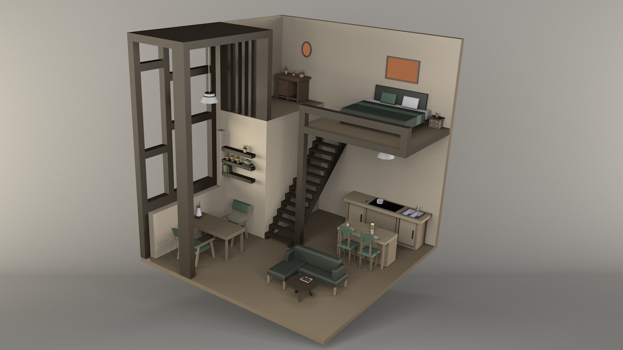 I tried making this isometric scene. Comments please. All