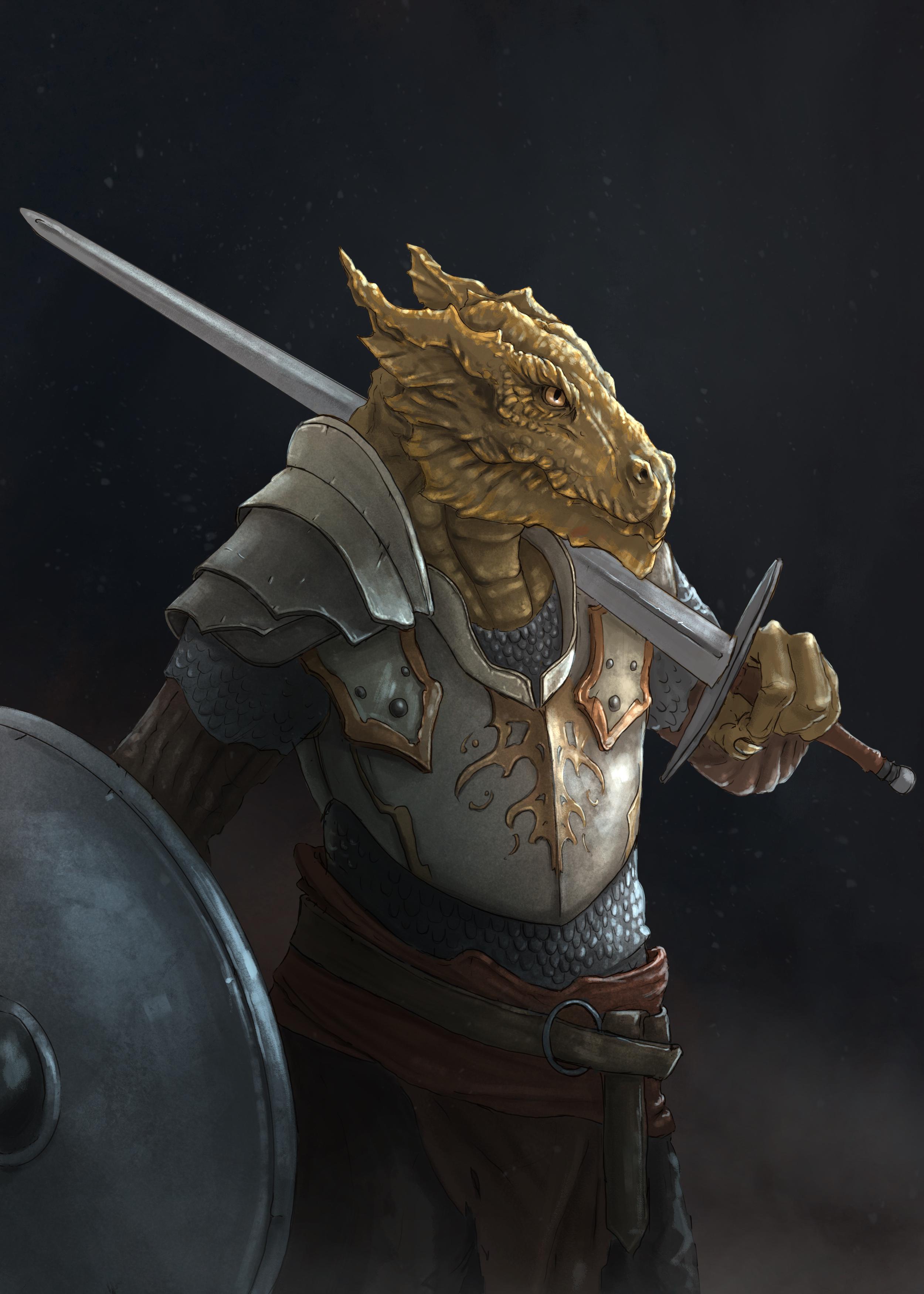 [OC] Brass Dragonborn Paladin r/characterdrawing