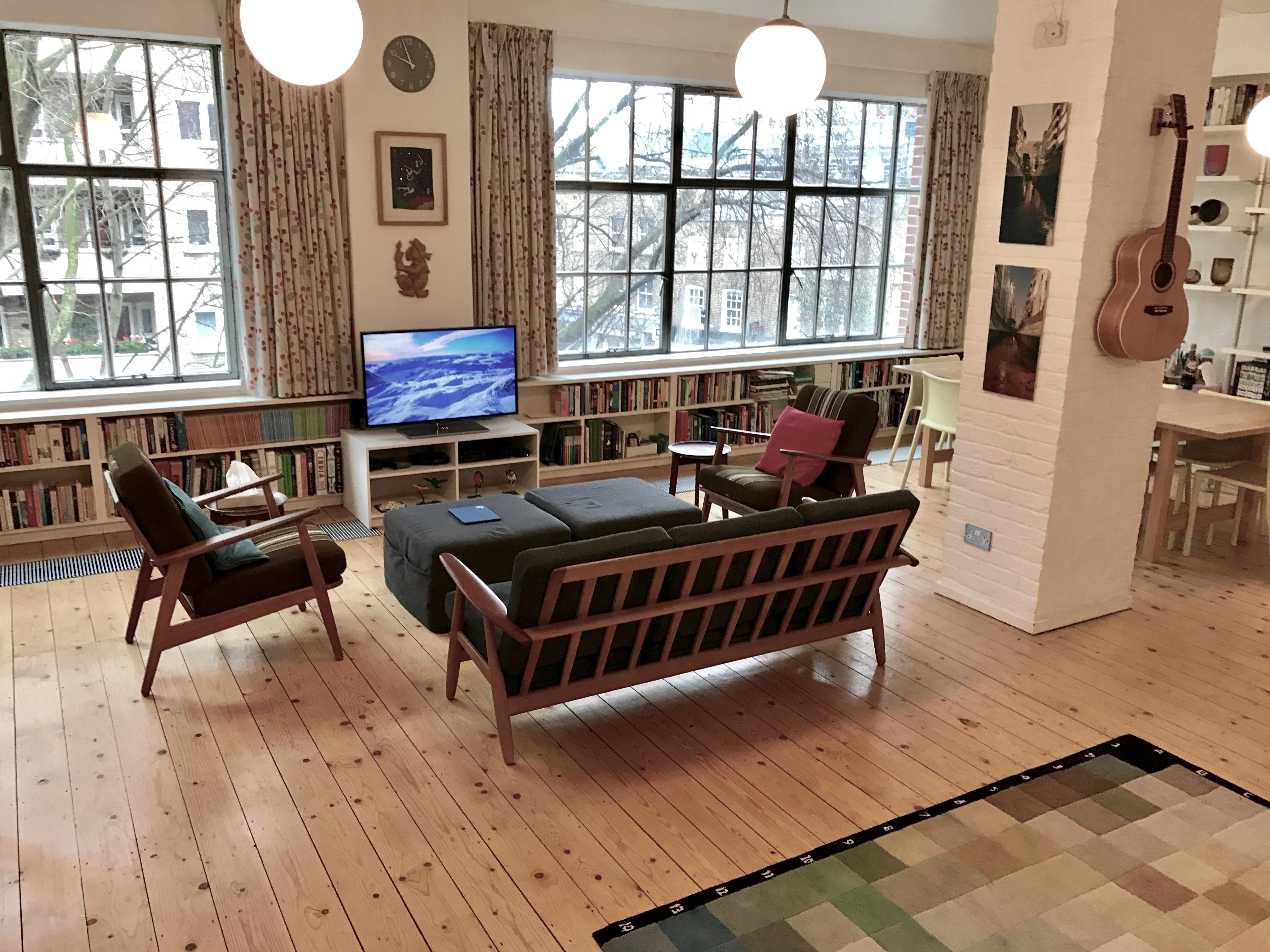 Midcentury IKEA Esbjerg chairs and Wegner cigar sofa in my living room