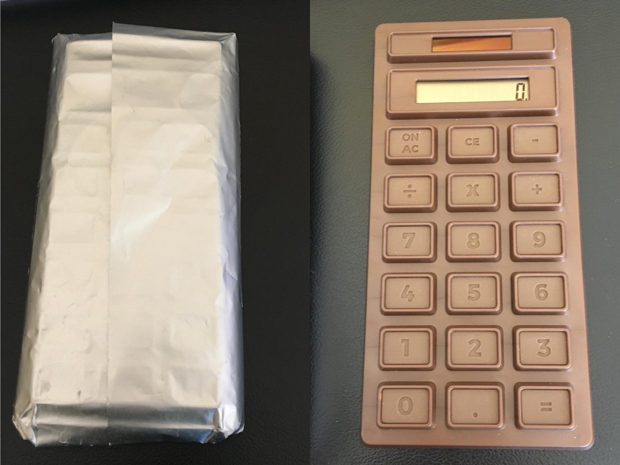 a calculator that looks and smells like chocolate (it has a wrapper too