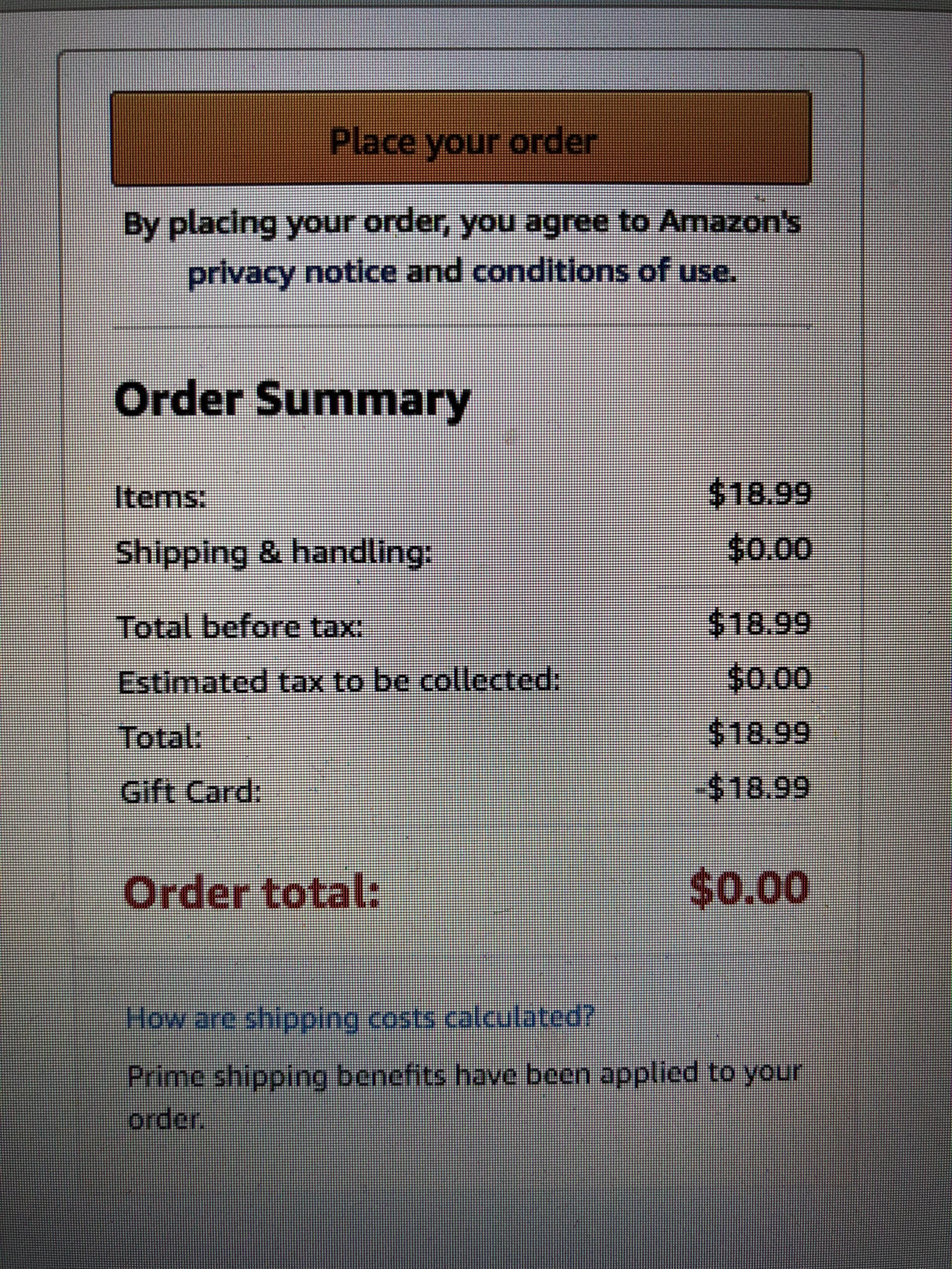 When your remaining amazon gift card balance and order total are the