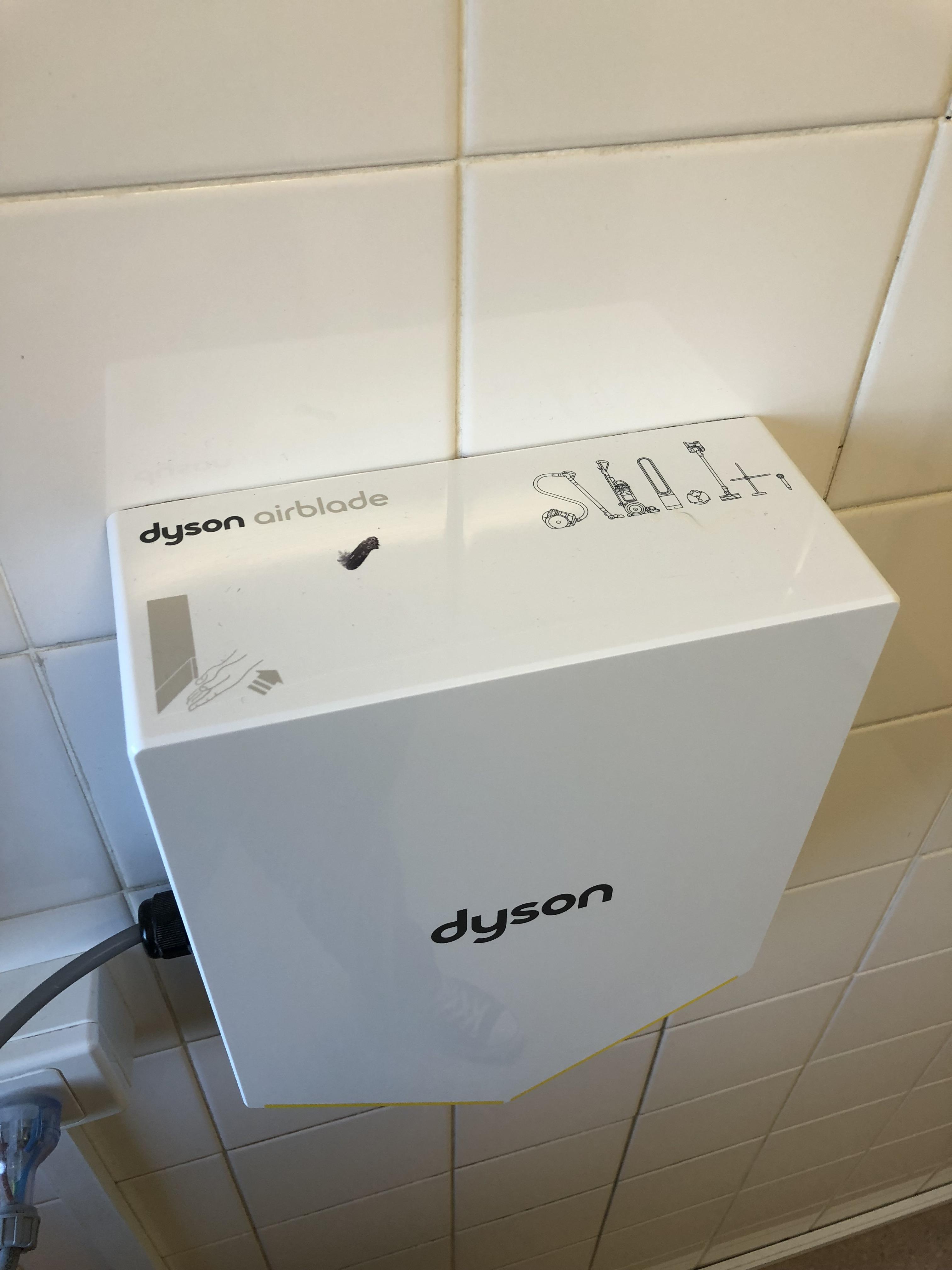 This dyson hand dryer has images of other dyson products on it.. r