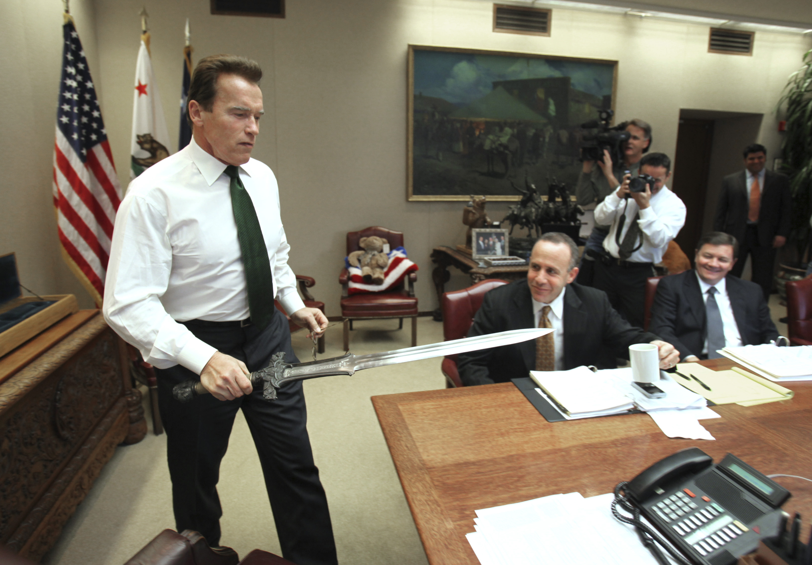 Arnold in one of his first days as Governor of CA r/pics