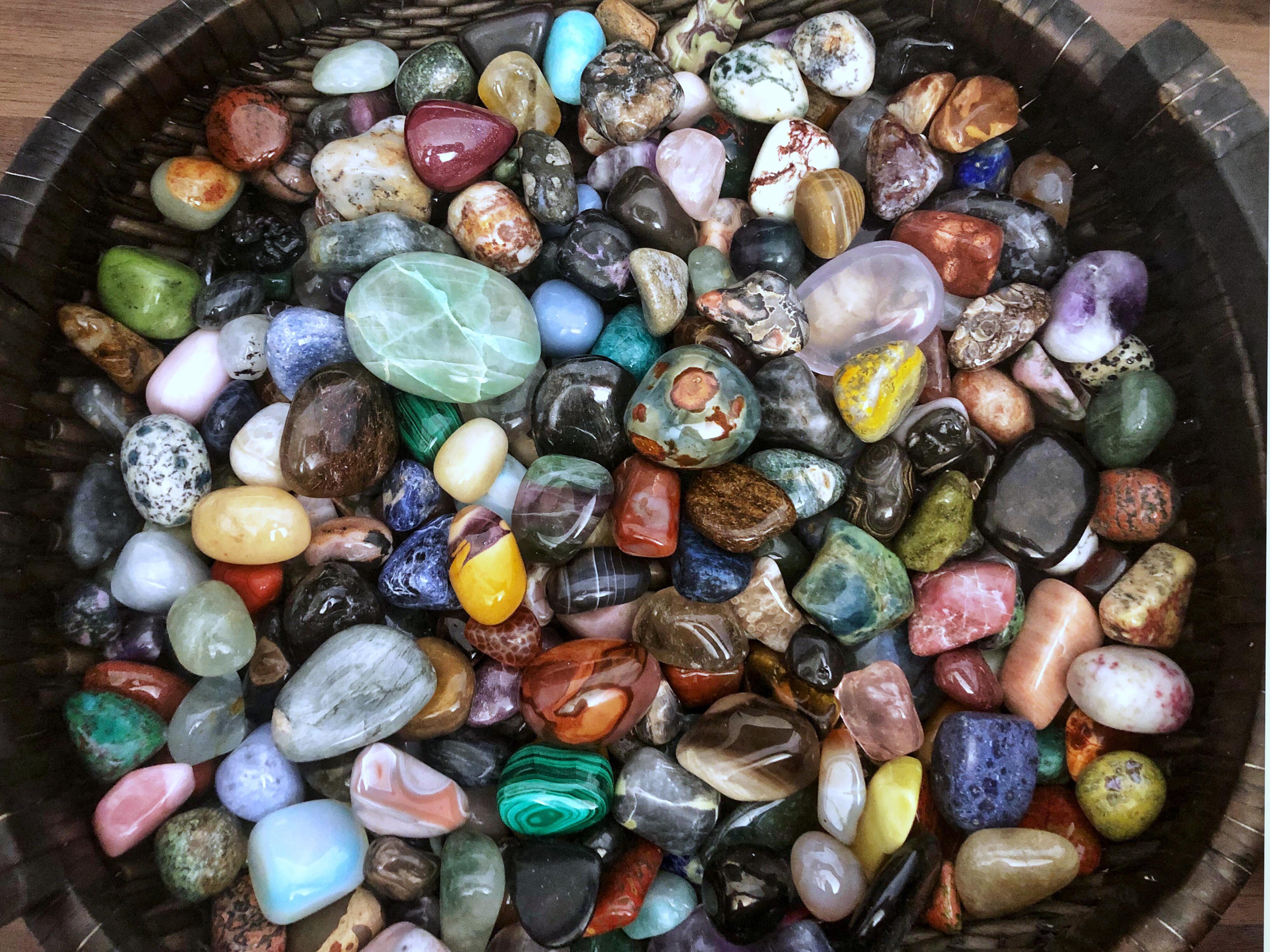 My basket of tumbled stones that I have collected over the past 15