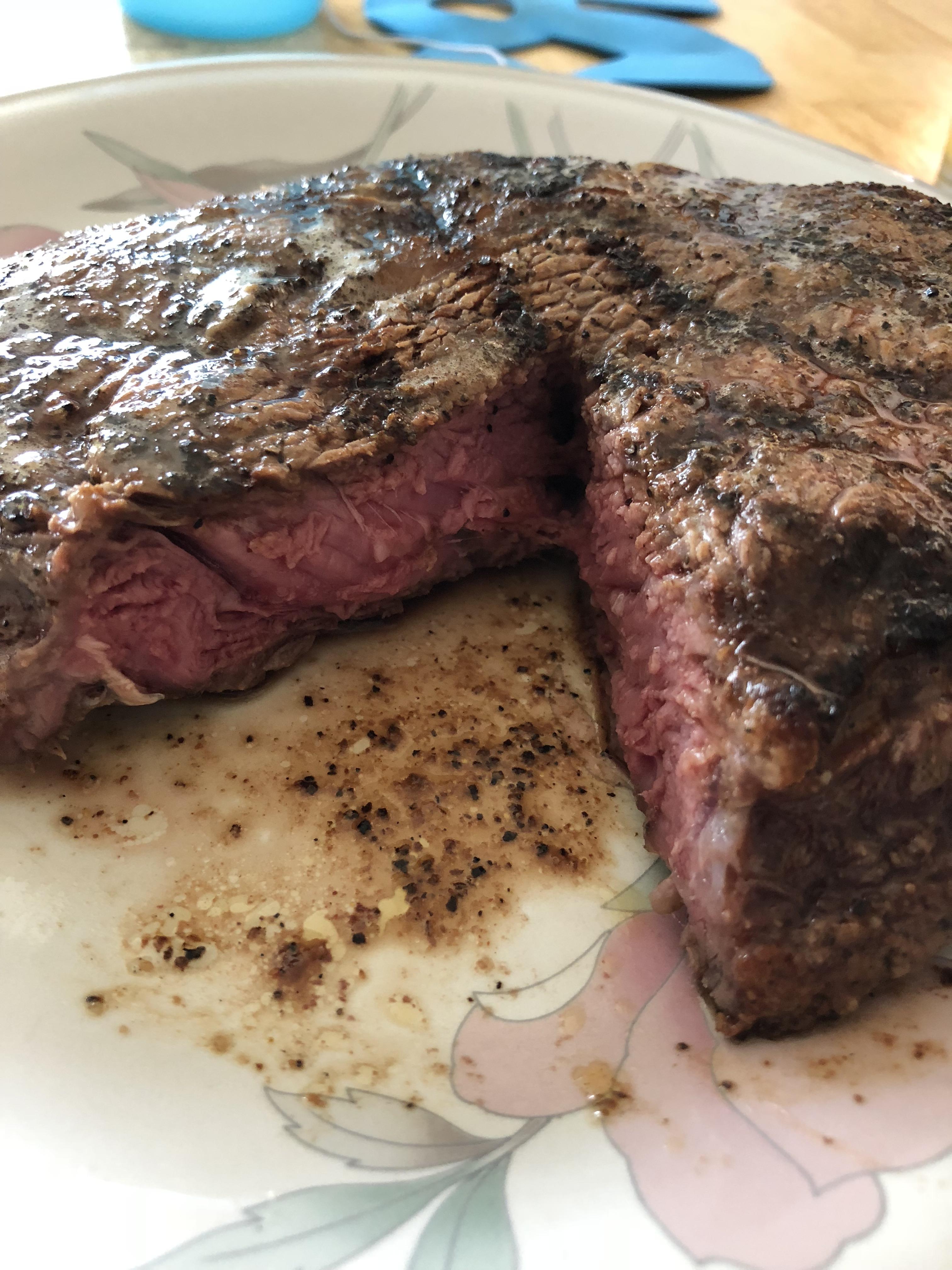 Long time lurker, first time poster. Ribeye cut 1 1/2” thick, cooked on