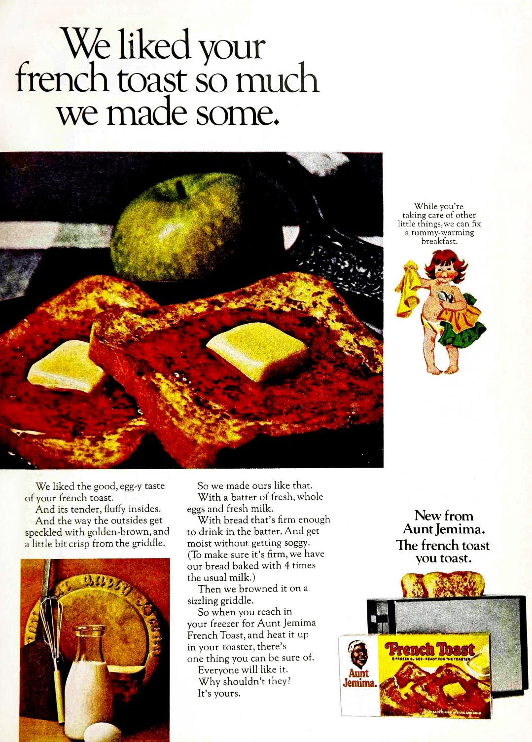 1972 Ad for Aunt Jemimah French Toast r/vintageads