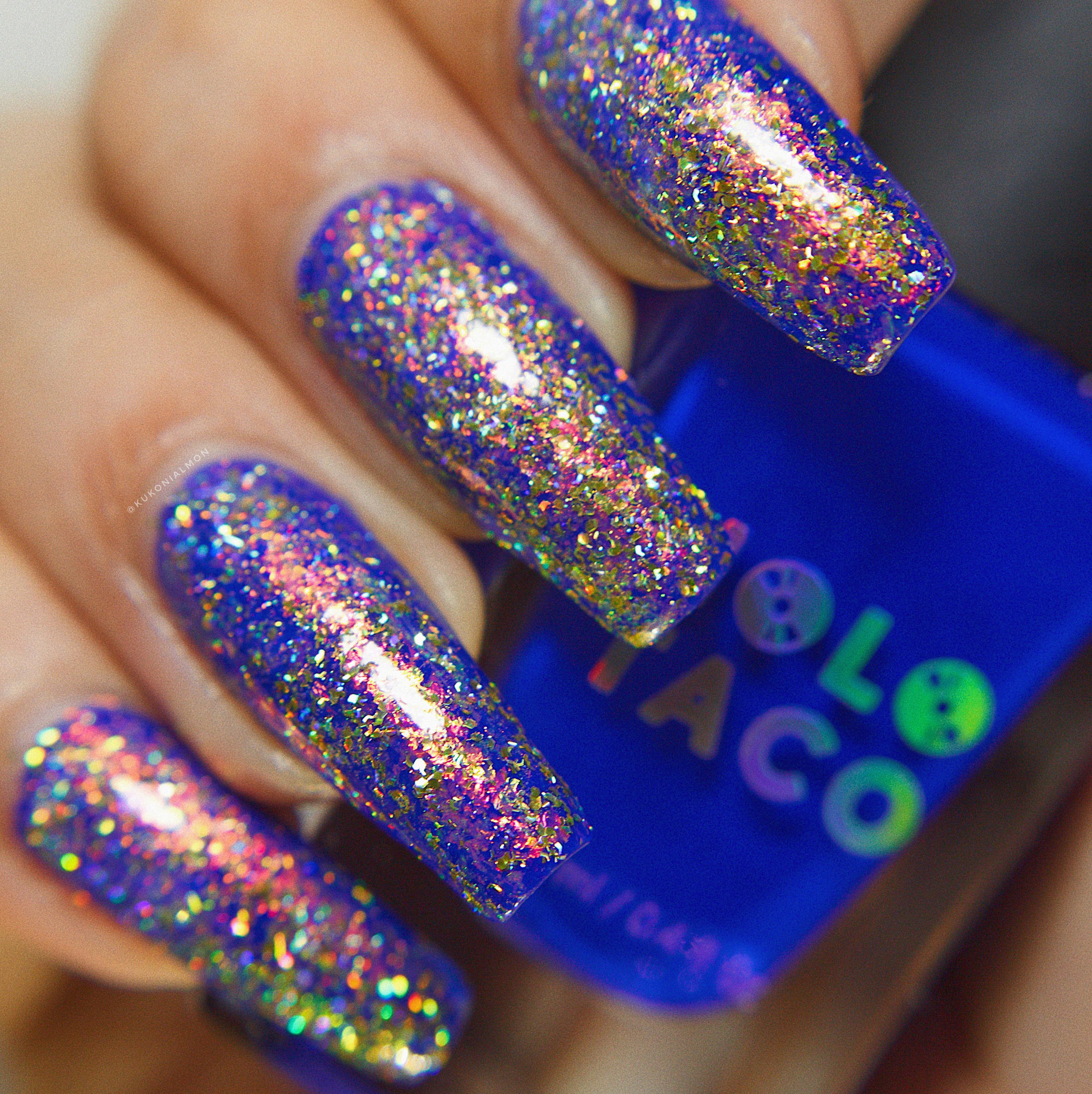 Glitter puke on blue polish r/malepolish