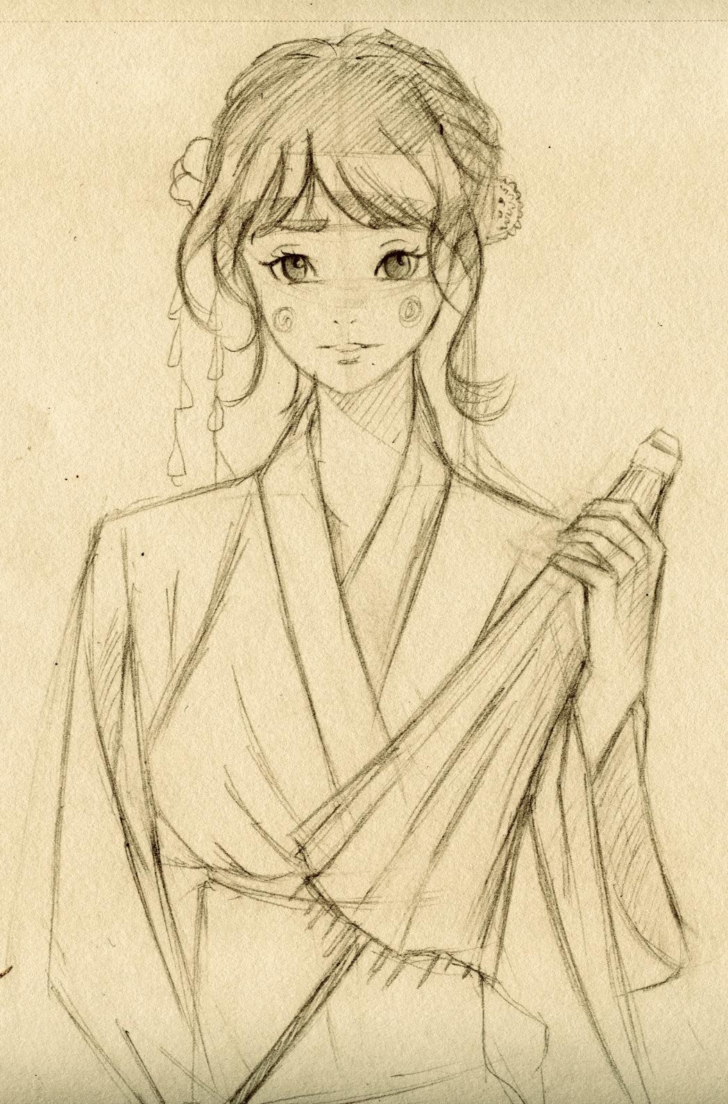 Sketch of a girl in a Kimono. r/AnimeSketch