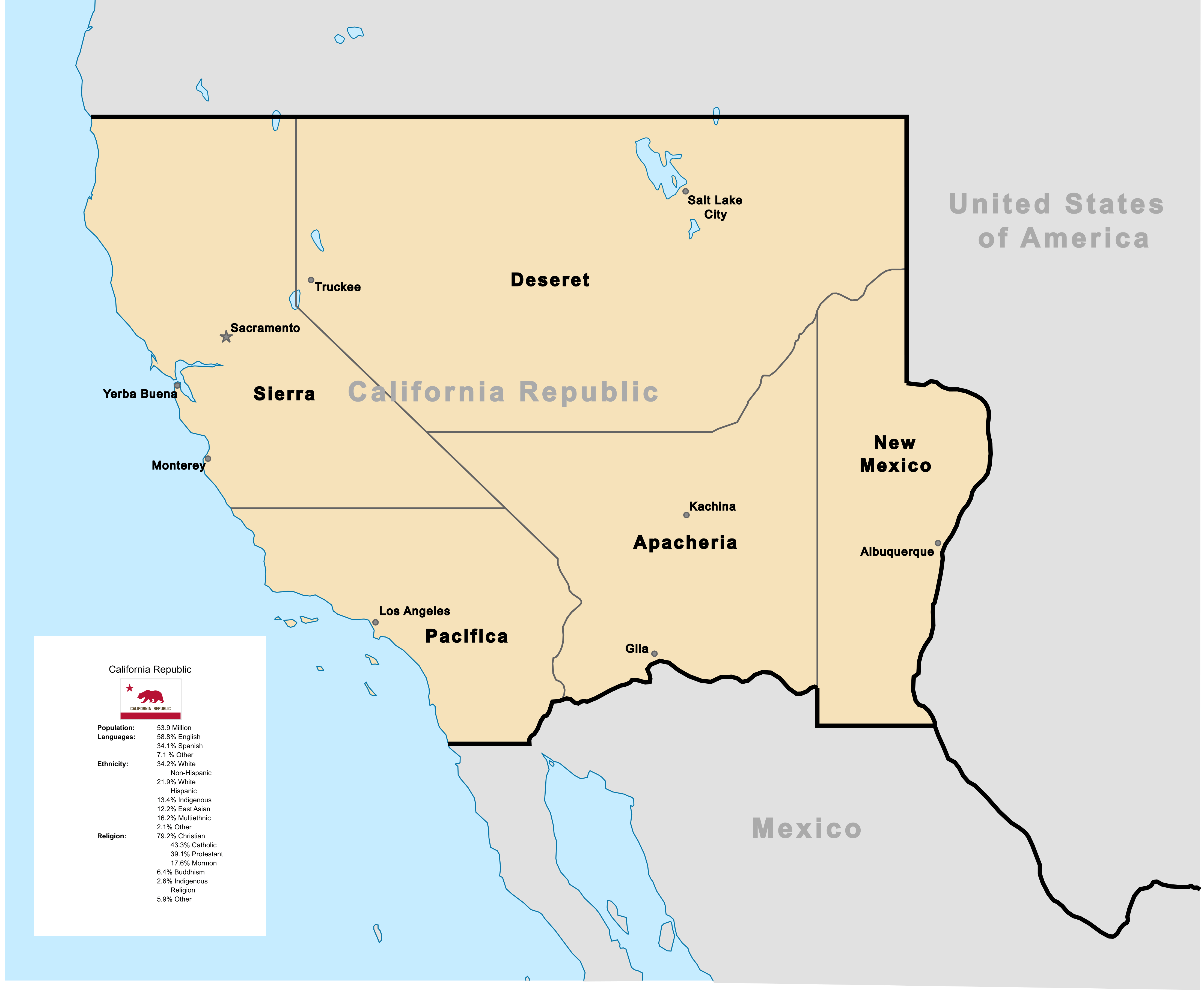 The California Republic in 2021, Geographical Extent and Demographics