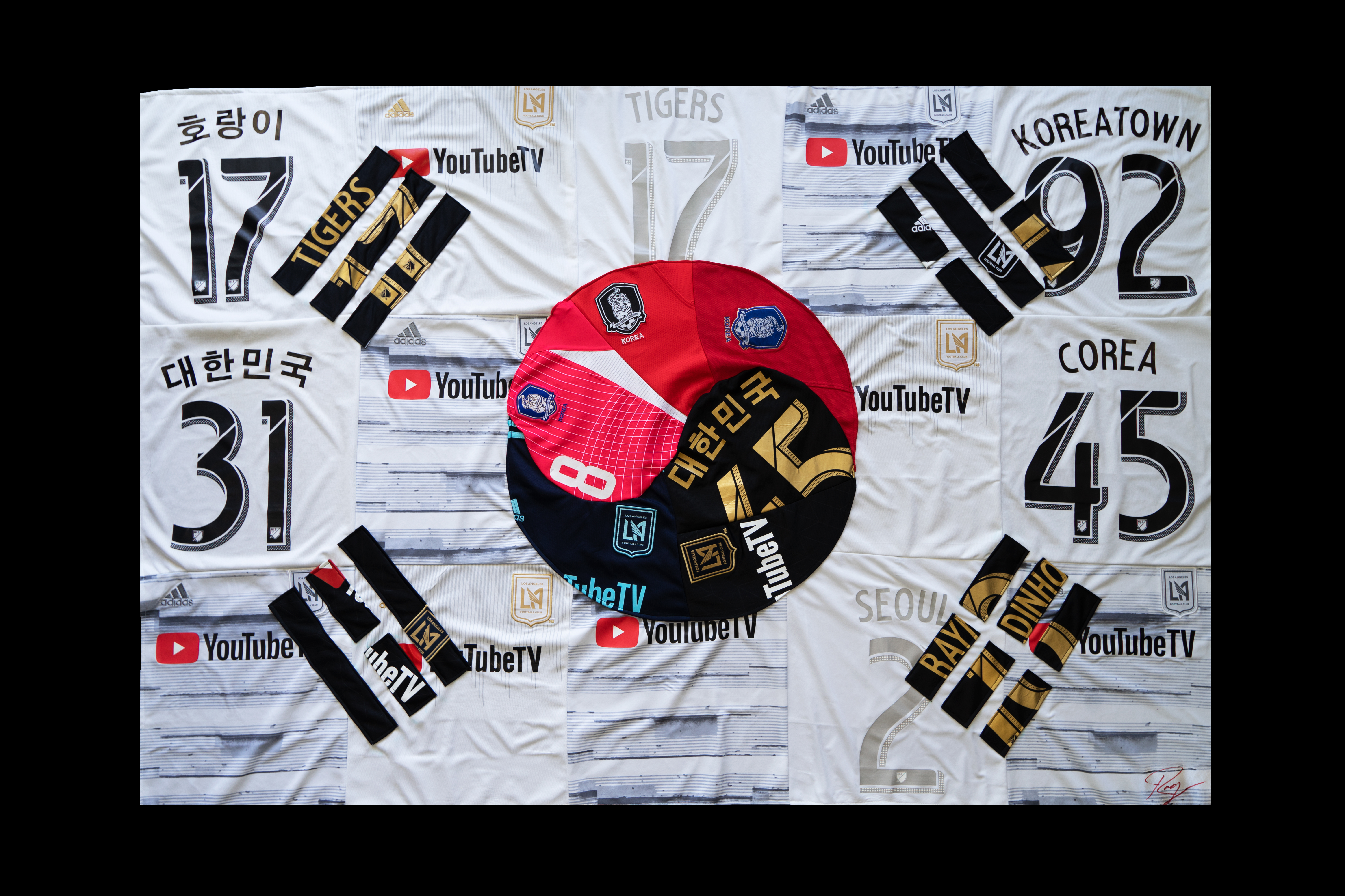 Made this Korean flag with LAFC jerseys and Korean jerseys for the MLS