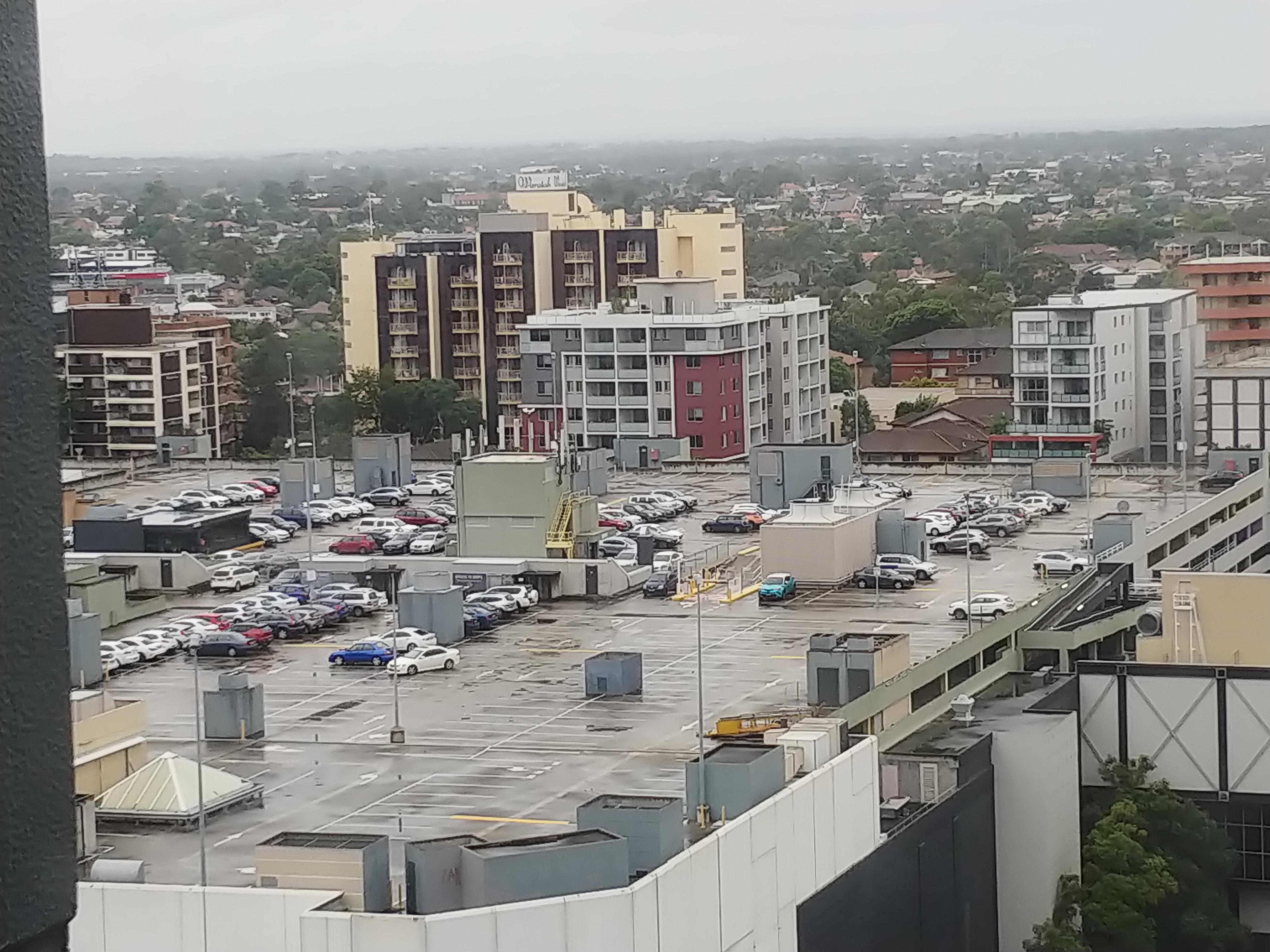 Westfield Parramatta rooftop carpark at 845am. Yeah, nah this isn't