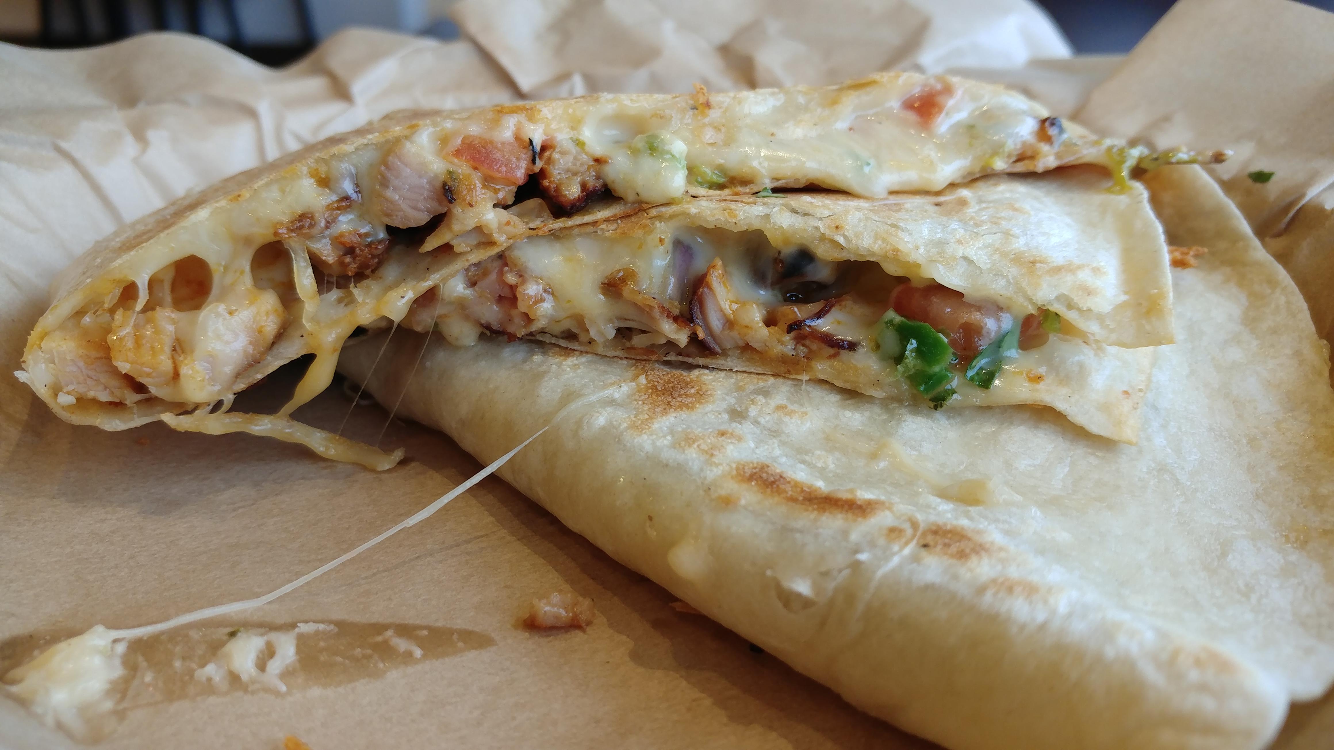 Nothing like a Chicken Quesadilla with queso, grilled seasoned chicken