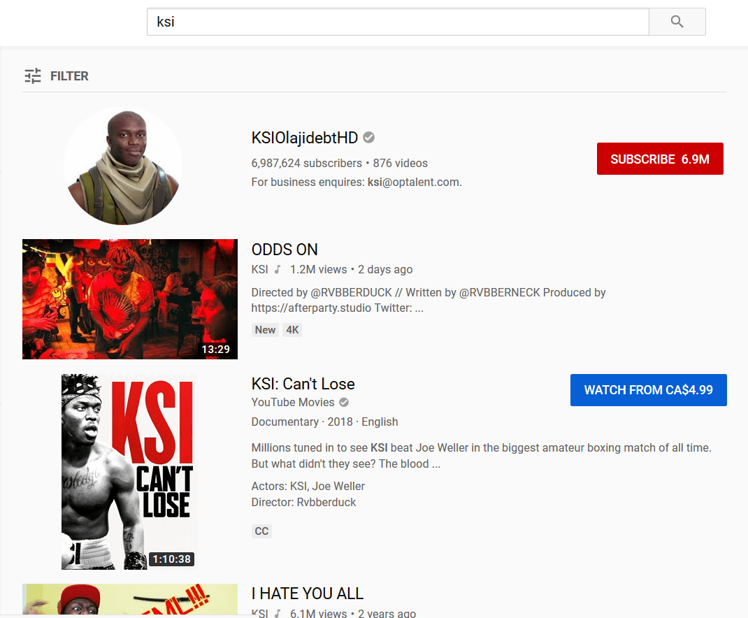 KSI's second channel comes up before his main.. r/ksi