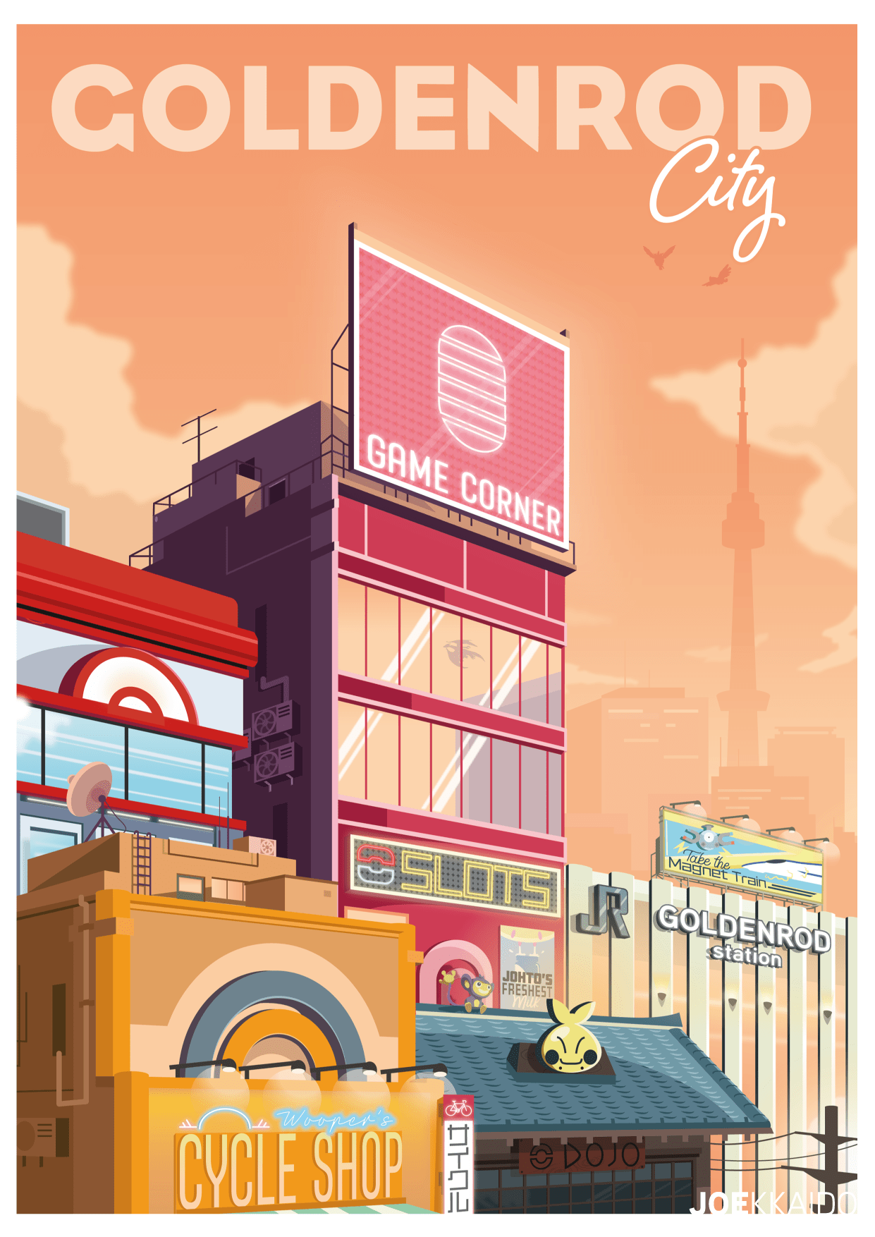 [OC] Despite Whitney's Miltank, I have some very fond memories of Goldenrod City, so I turned it