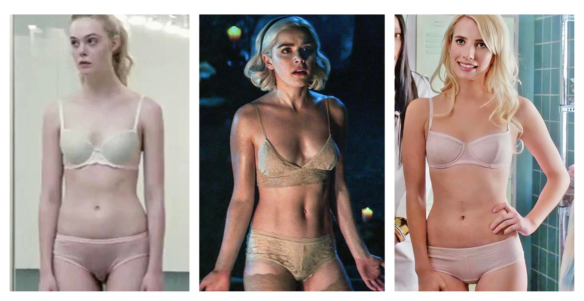 Cute Blondes in their Underwear Elle Fanning vs Kiernan Shipka vs