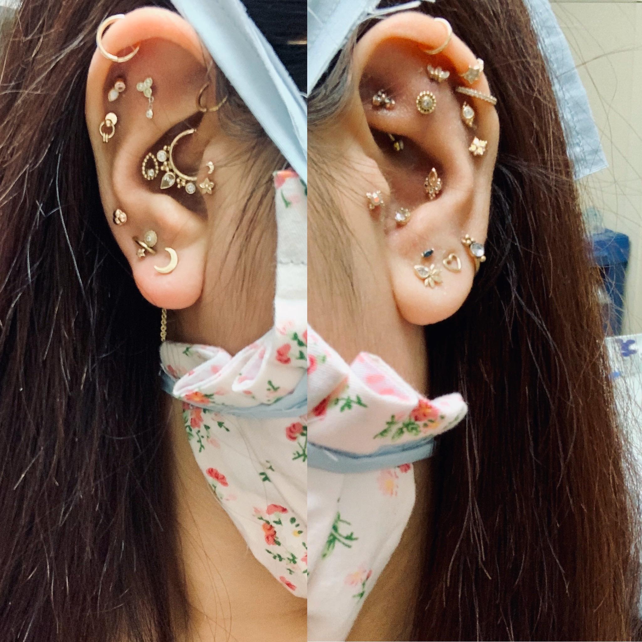 Ear updates! Added a few new pieces. All gold setup. r/piercing