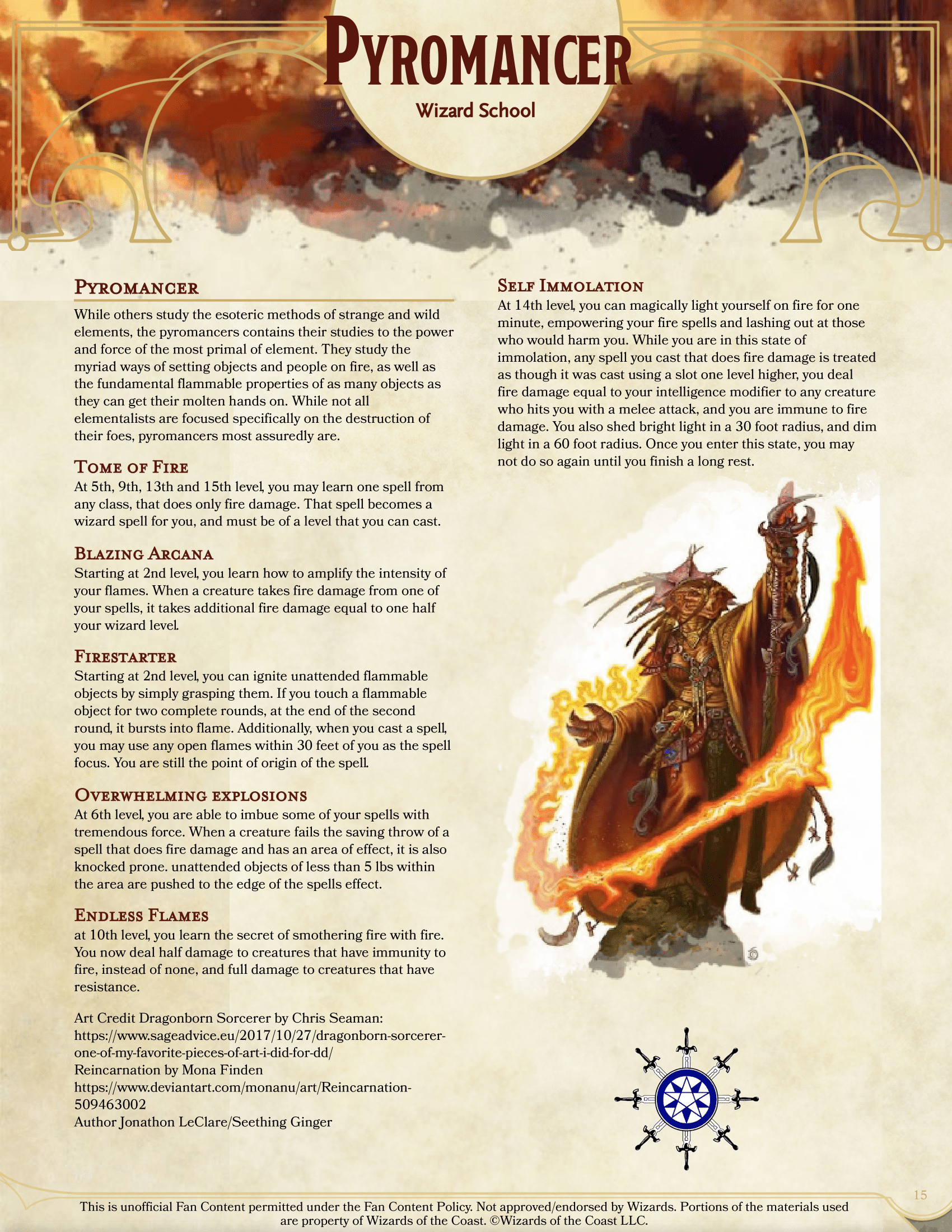 Pyromancer Wizard School for 5e version 2 DnDHomebrew