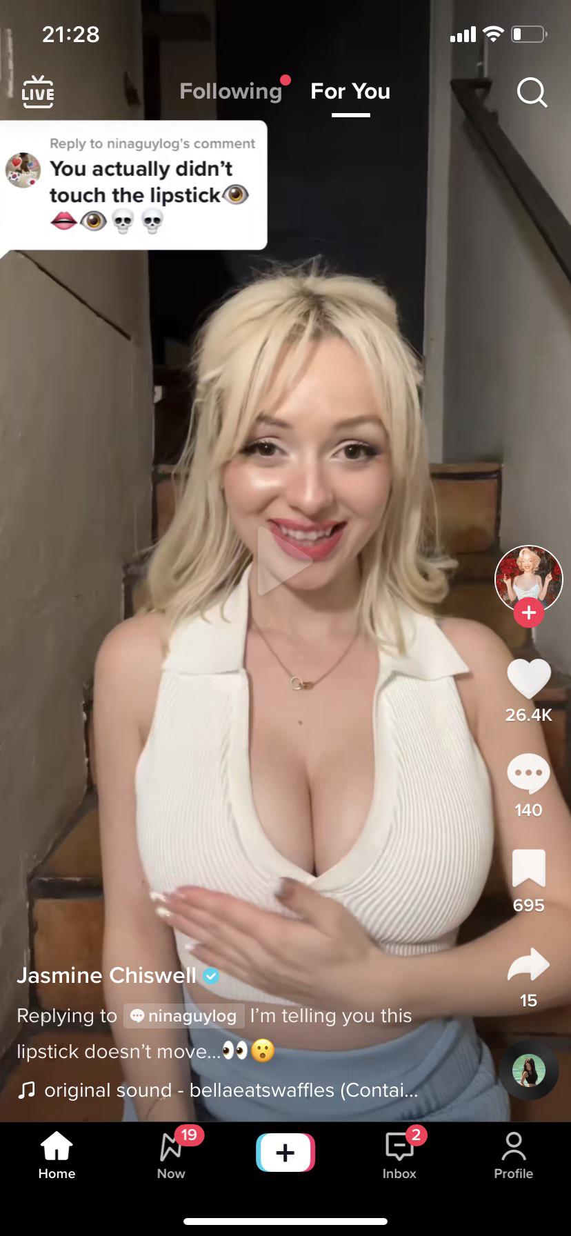 This 🙄 shakes her breasts and wipes her fingers along them : Jasmine