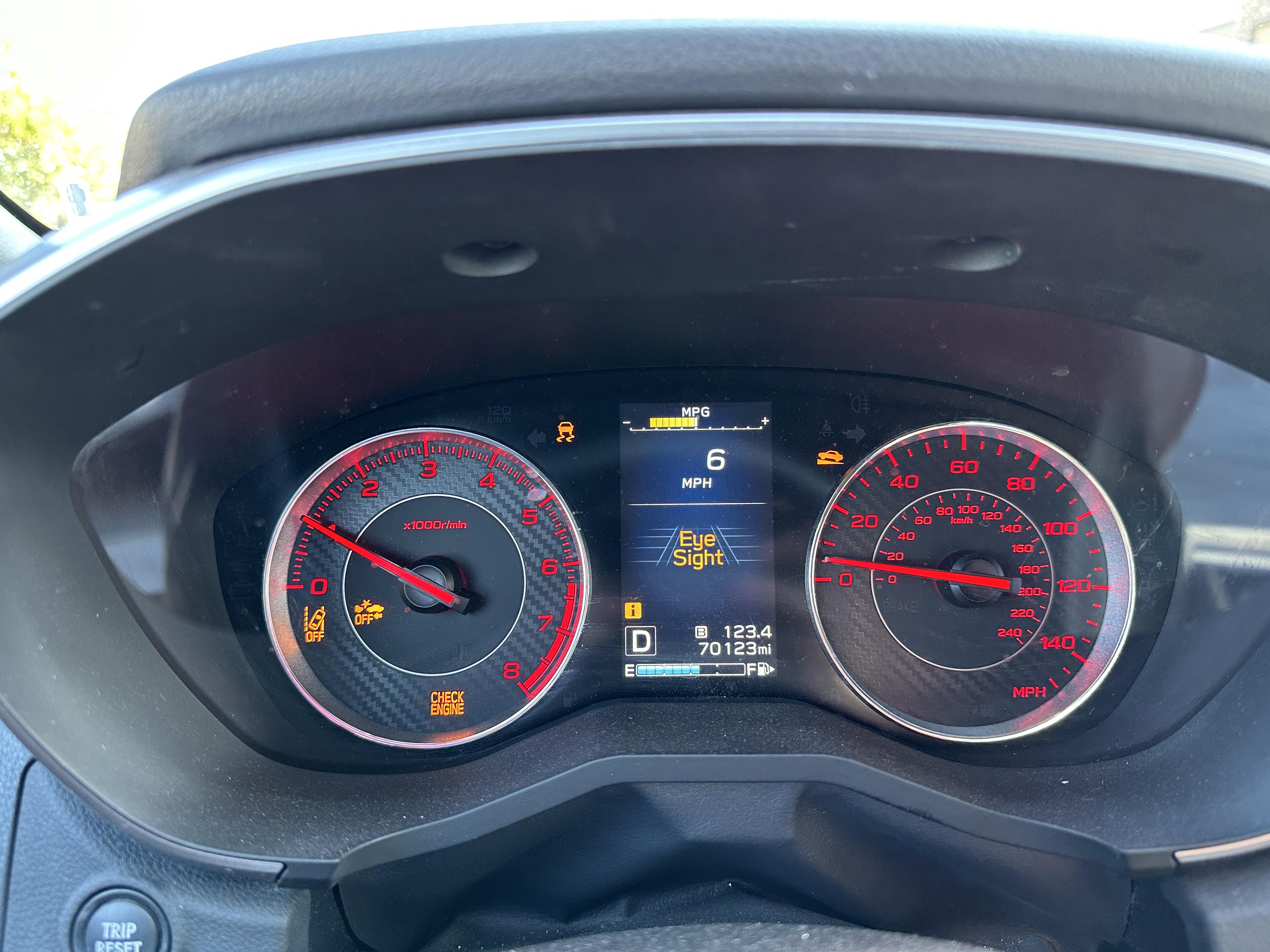 Eyesight warning lights then check engine light all came on while