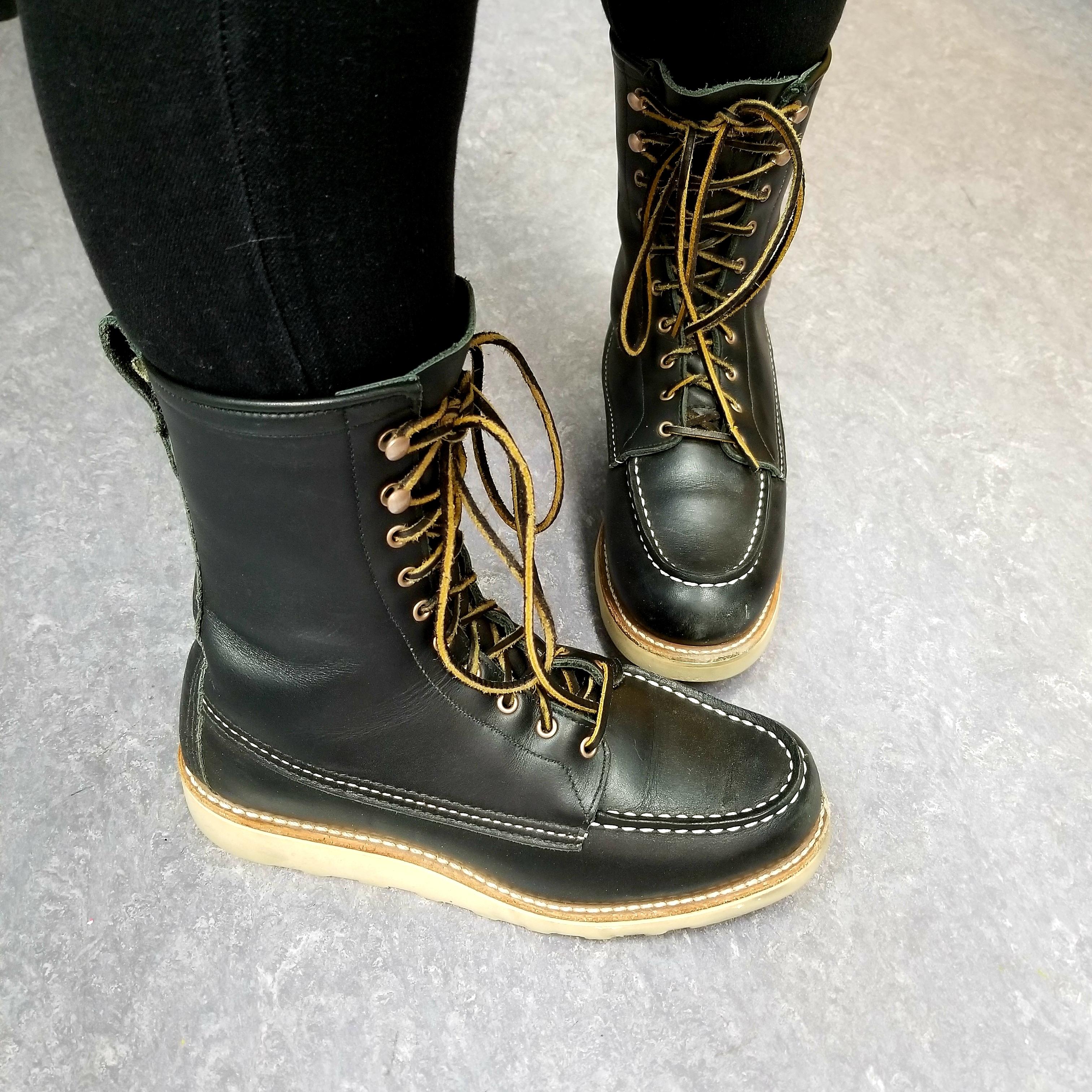Red Wing Women's Heritage 3424 8in. Moc w/ Black Boundary leather. I've had these 9 months now