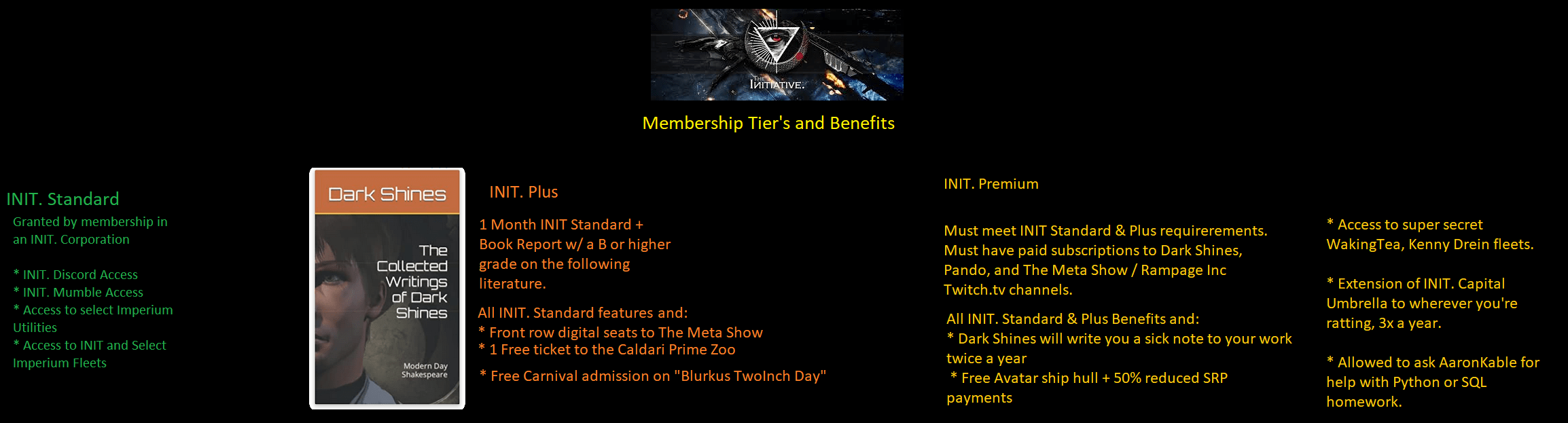 DANK LEAKS: Dark Shines outlines new membership tiers within INIT. : Eve
