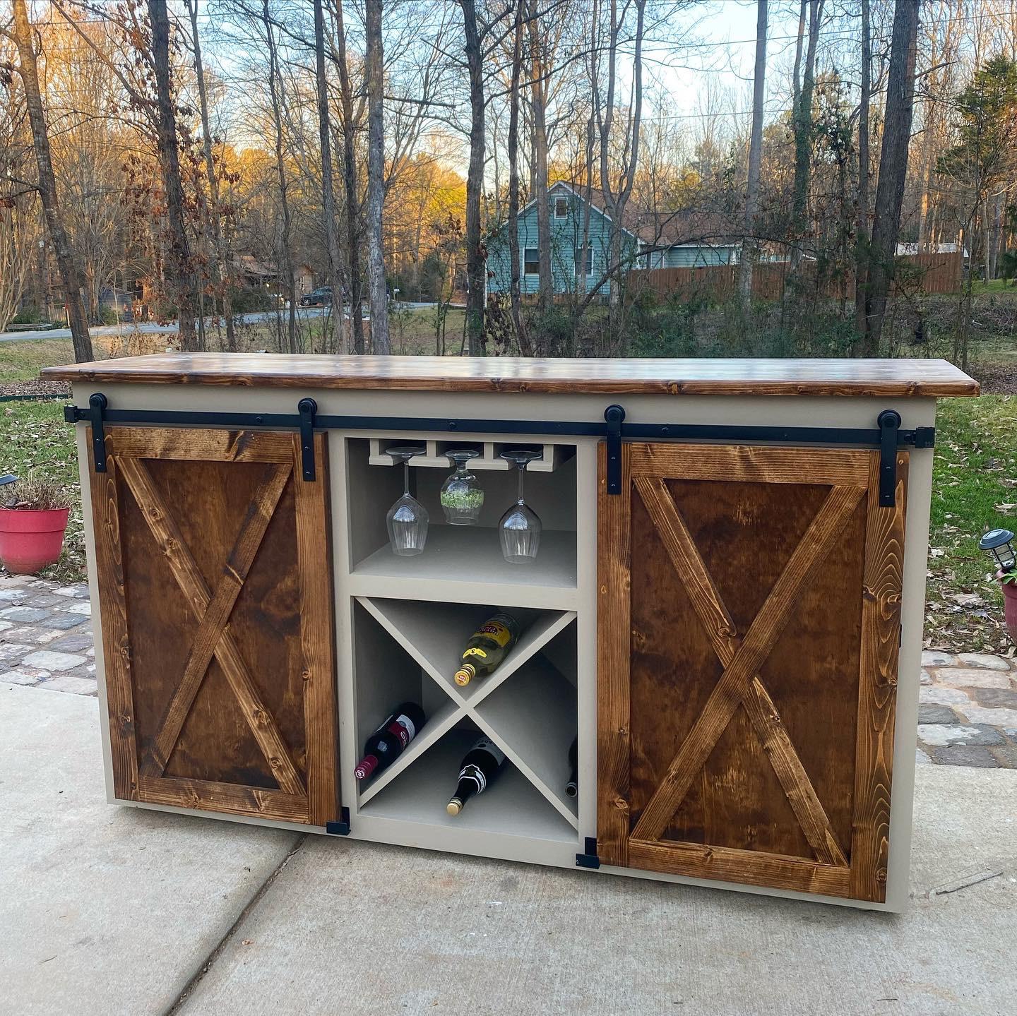 Wine rack finished up! Wine fridge enclosed behind the right