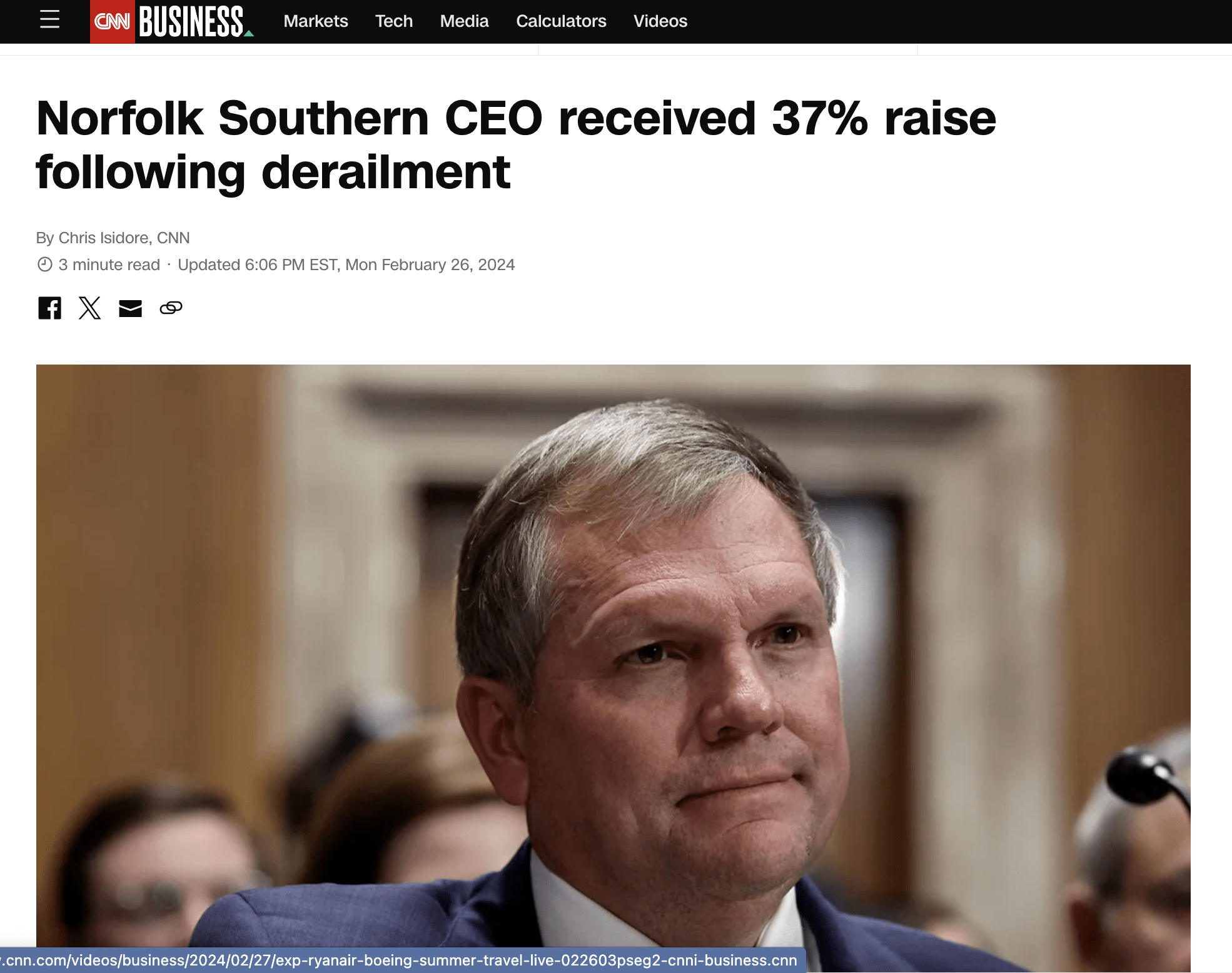 The CEO of Norfolk Southern got a 37 raise despite the company's