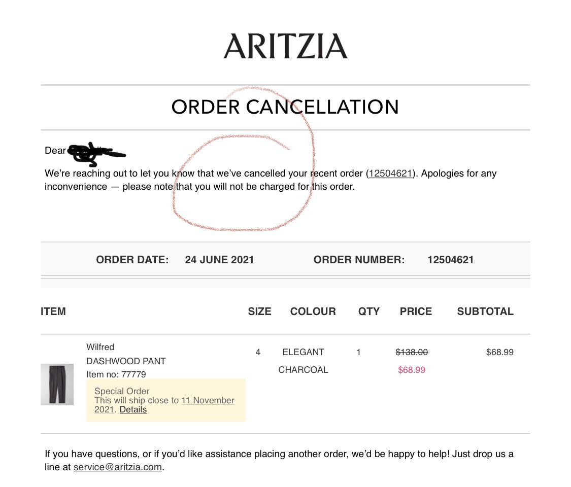 FYI Special Orders (even on sale items) can be cancelled without