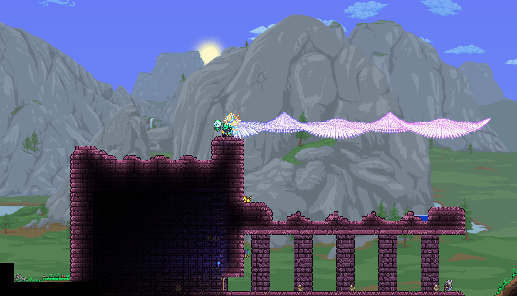 about 300 Terraprismas about to go ham on the Dungeon guardian (how I