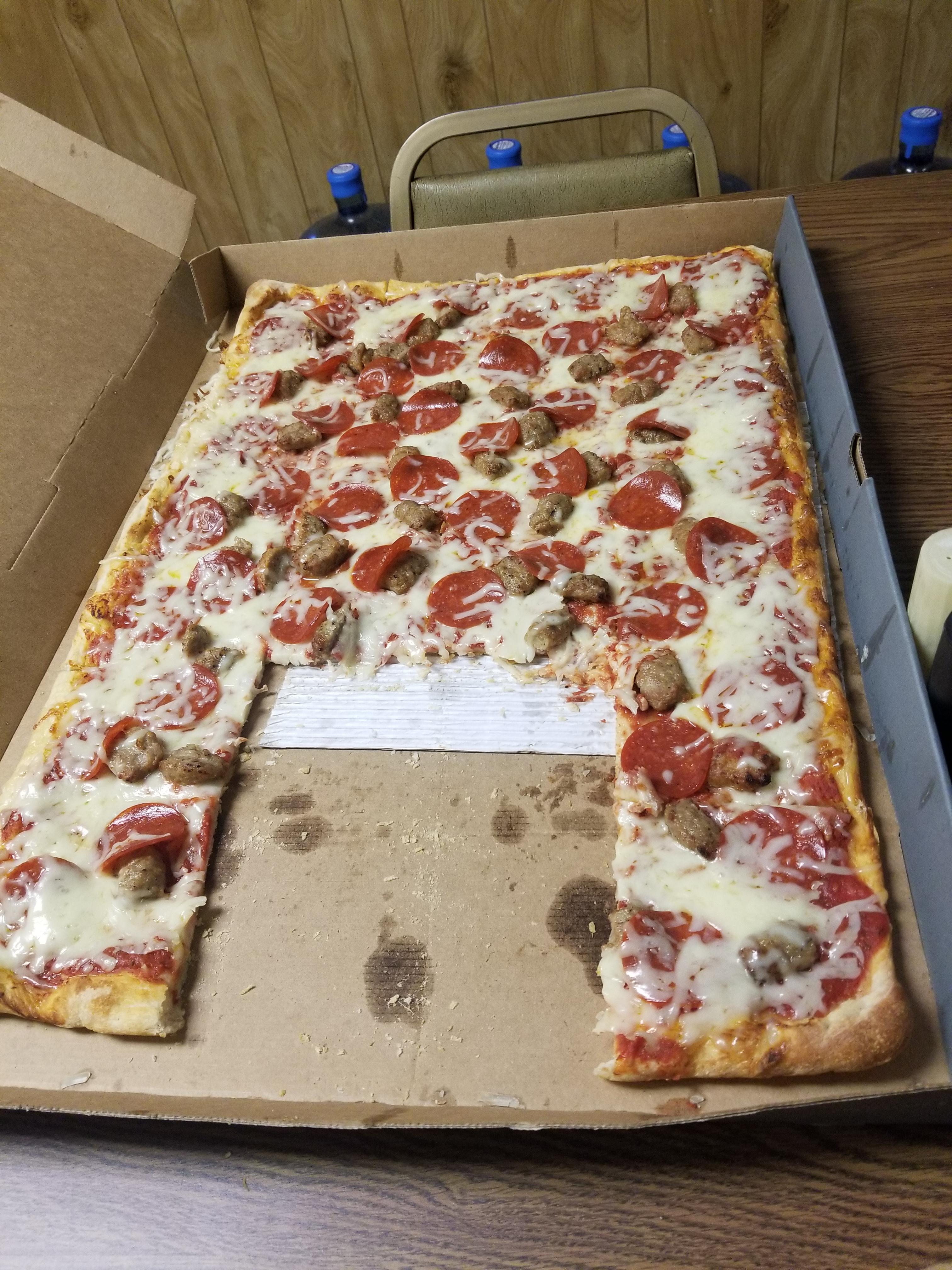 i give you Ohio valley pizza. only the crust and sauce is baked. they don't add the cheese and