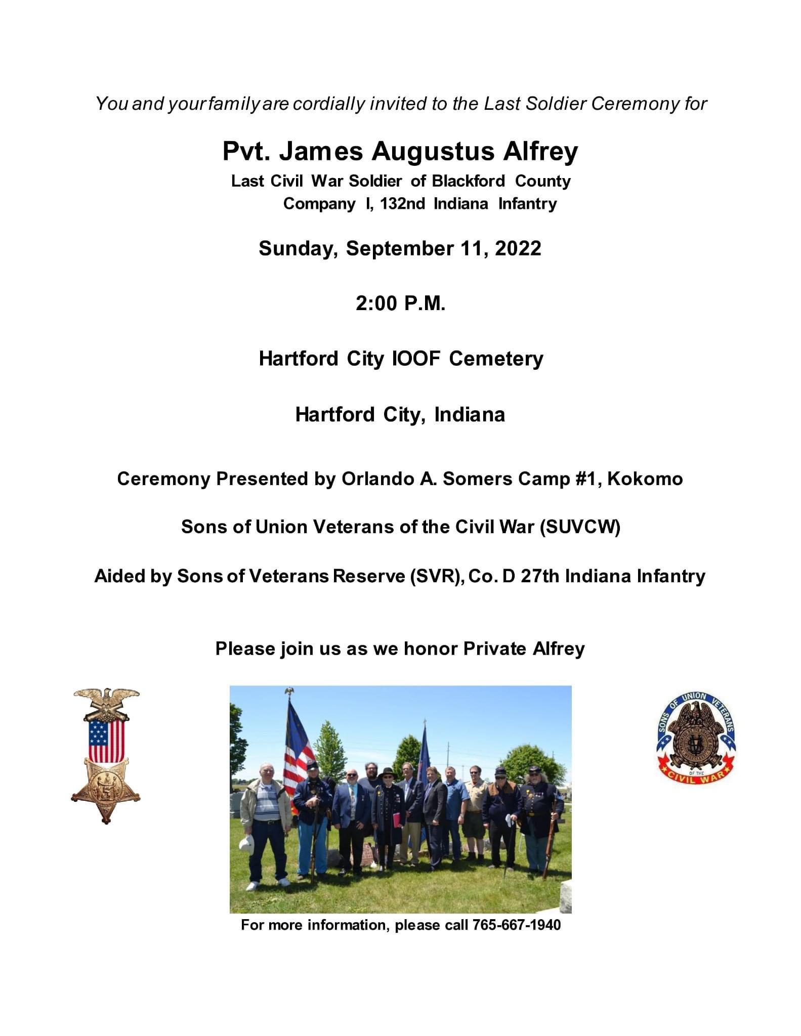 September 11 2PM in Hartford City, Indiana the last Civil War soldier