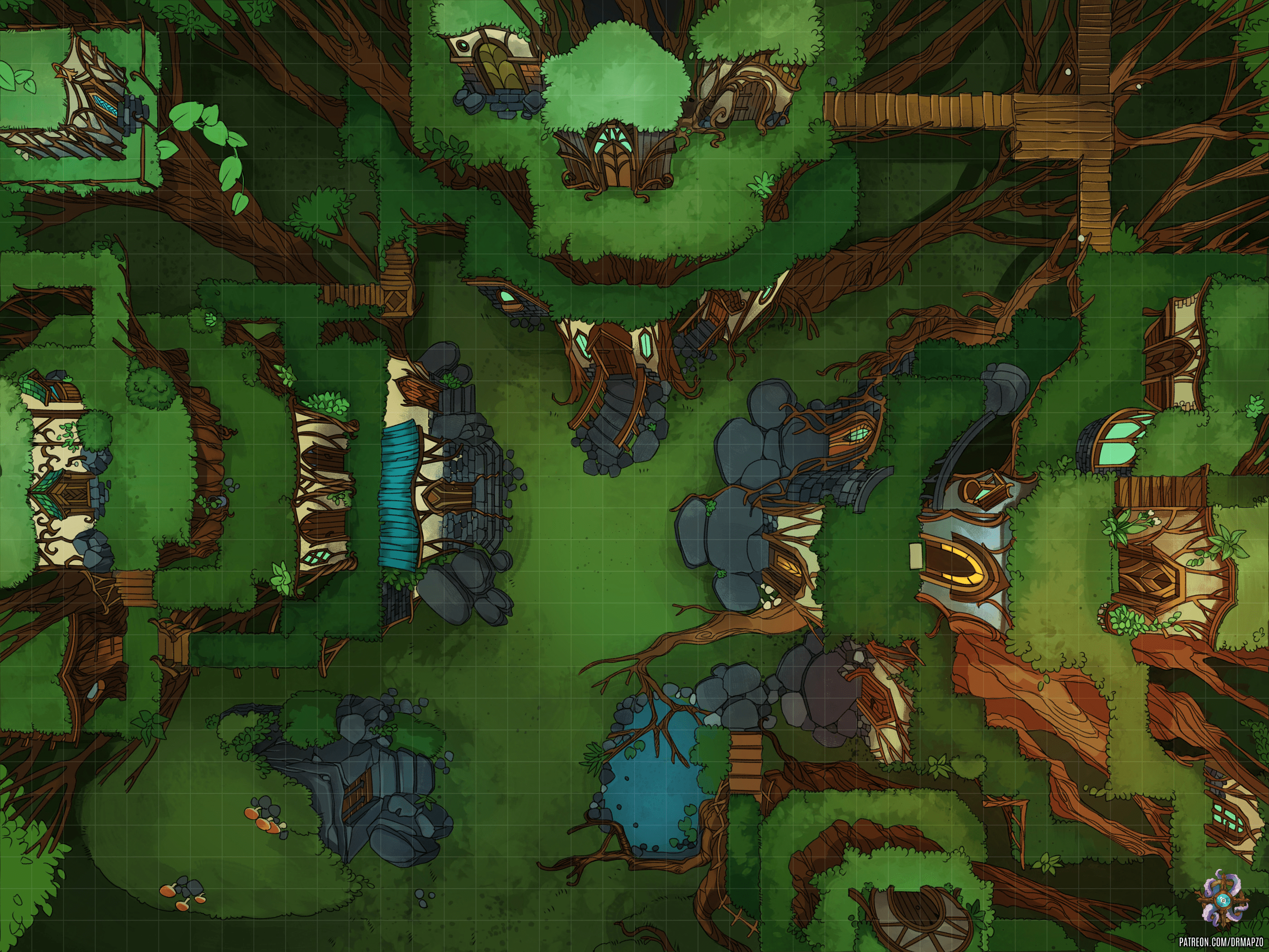 Elf Village Battle Map 40x30 r/Roll20