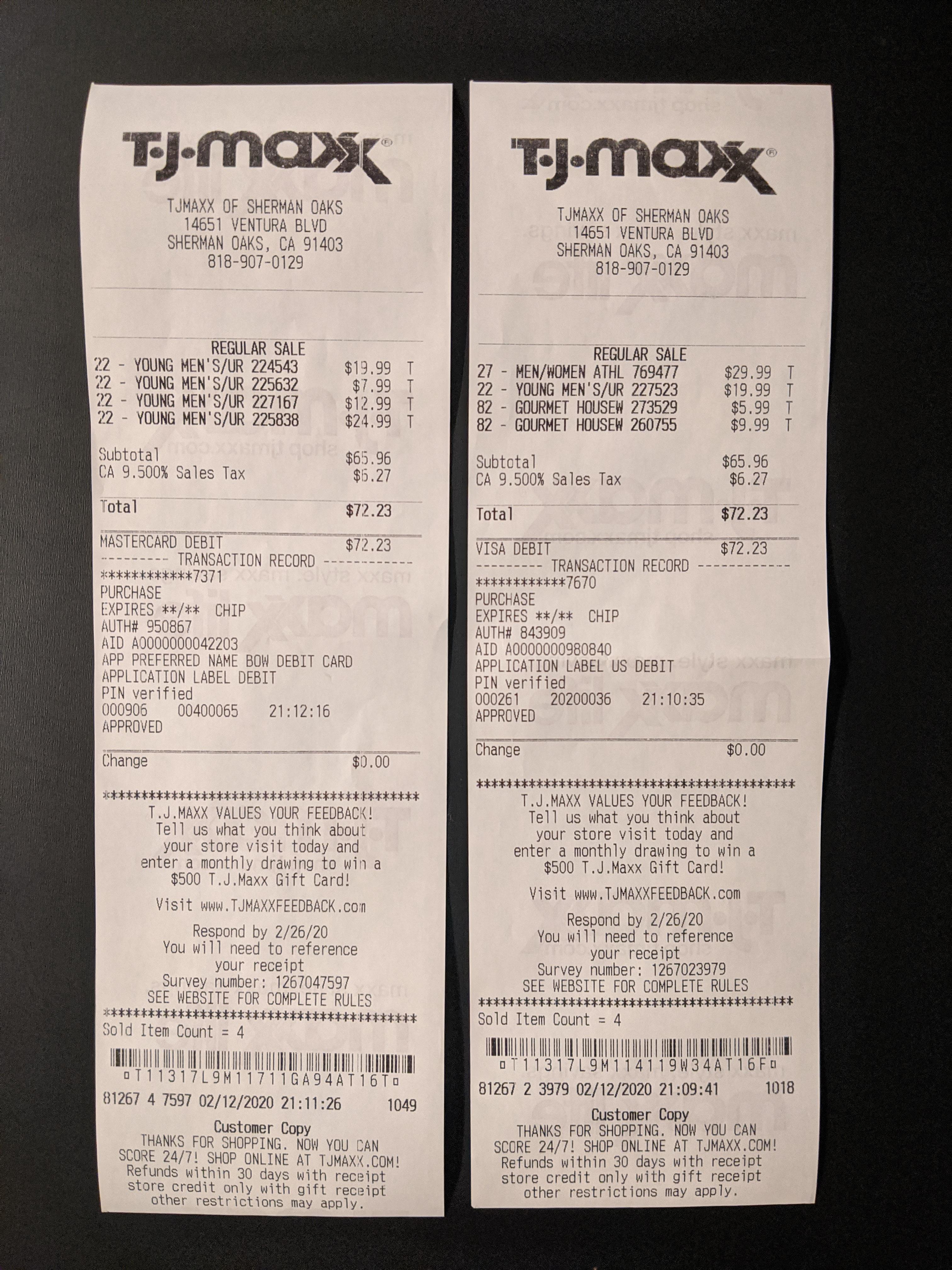 Friend and I went to TJMaxx, shopped separately, and left with the same