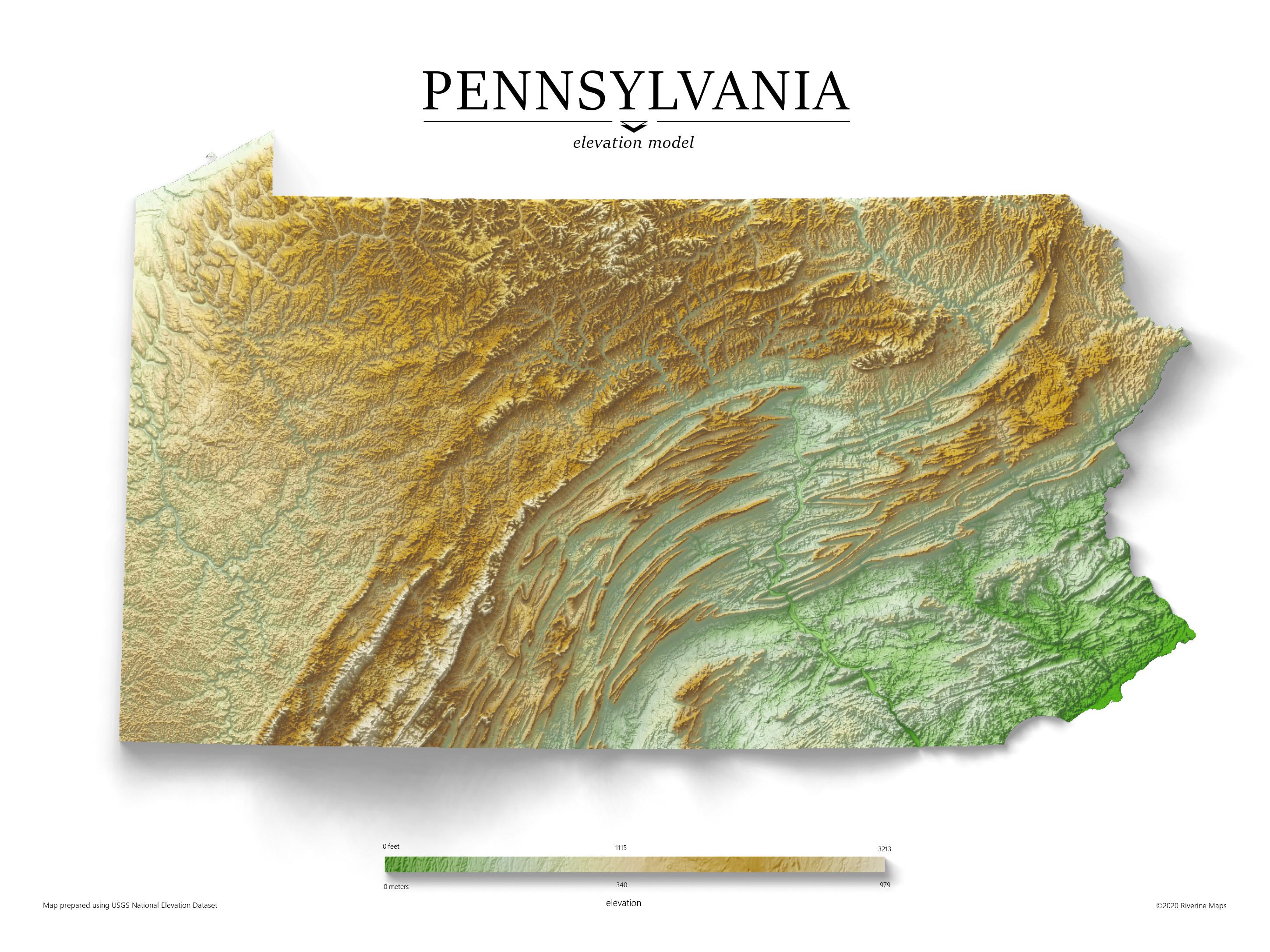 Elevation Map of Pennsylvania r/Pennsylvania