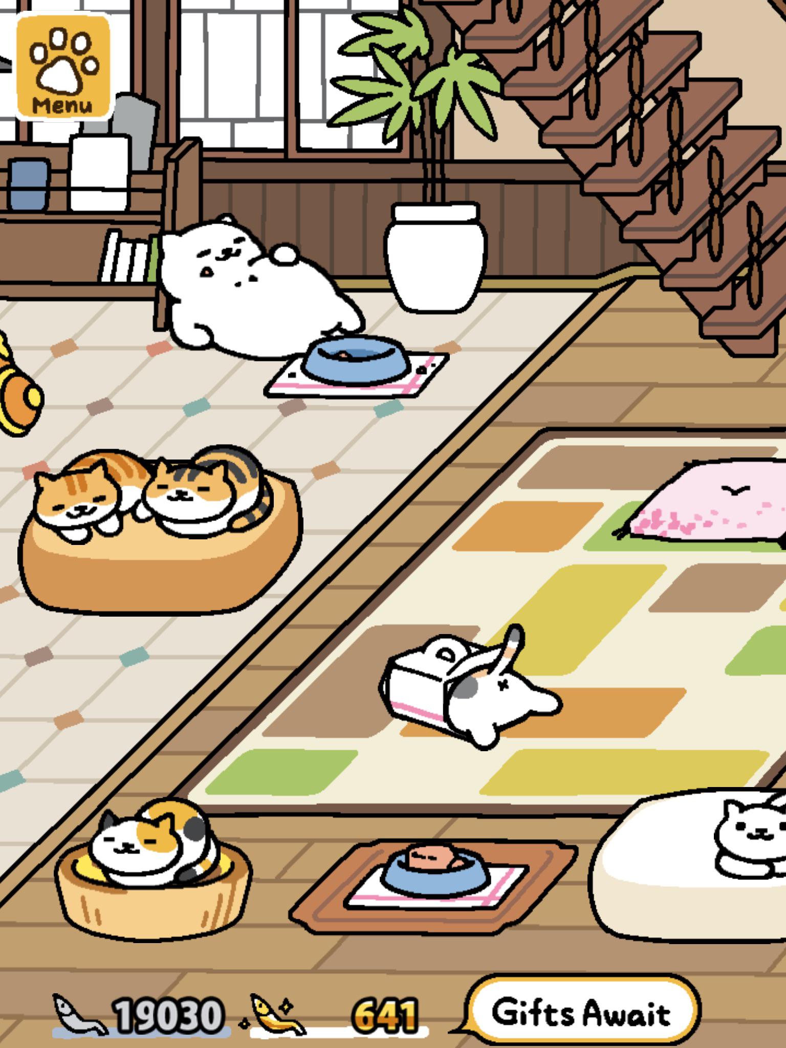 Tubbs, inside with two cushions to distract him. Wah! r/nekoatsume