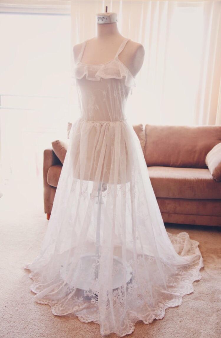 A custom wedding dress I made out of vintage curtains. Working on more