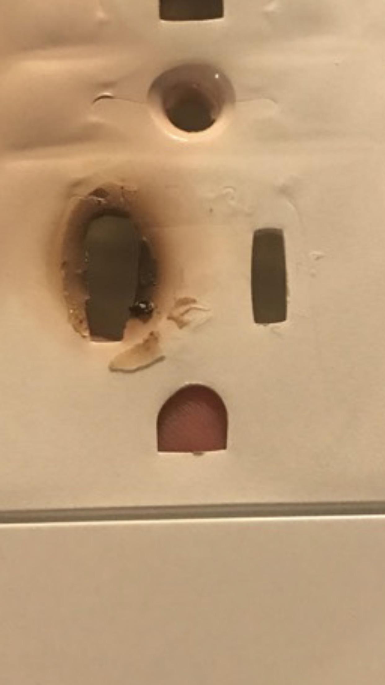 My burntout outlet cover looks like it can’t believe what just