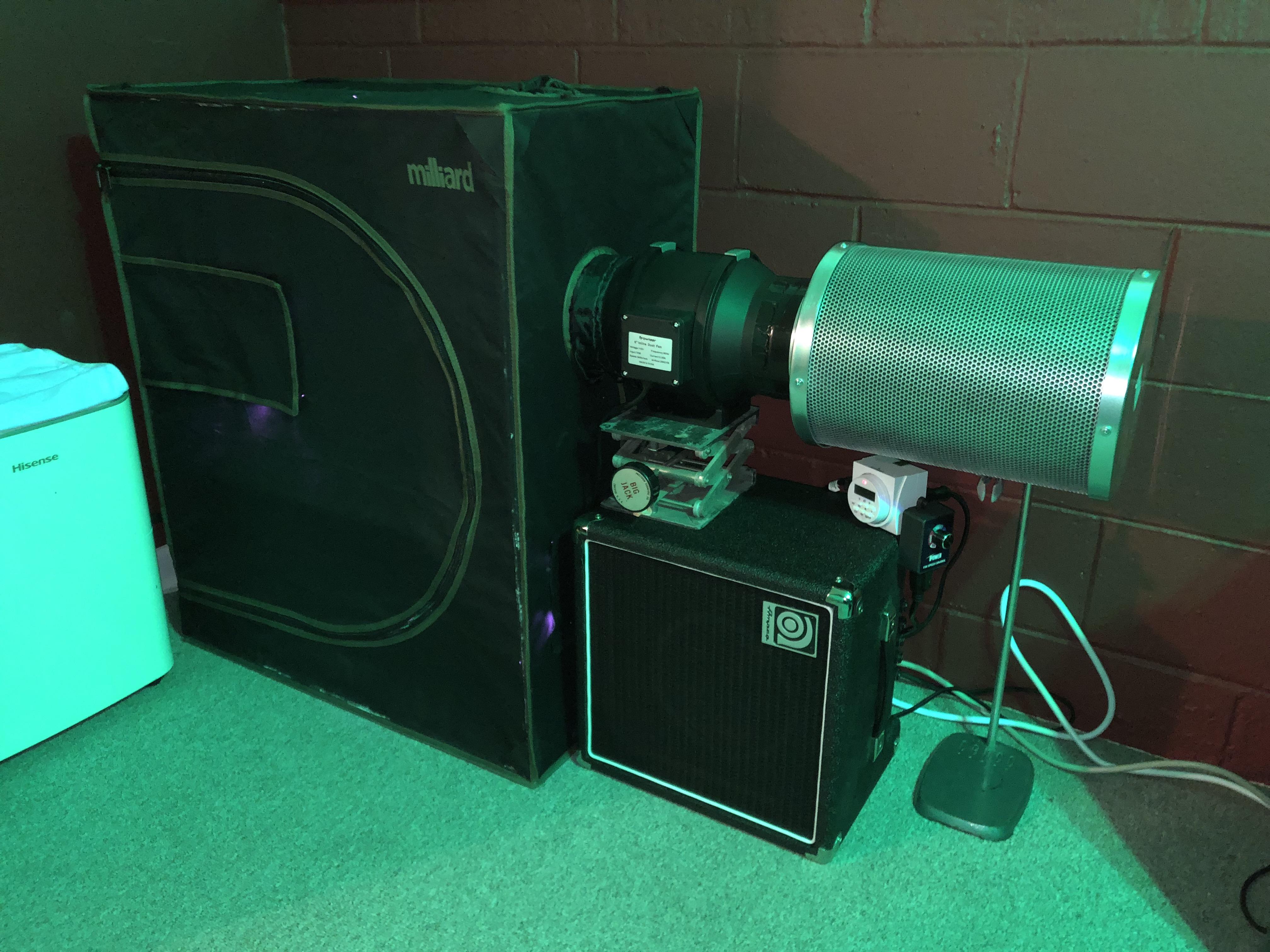 Microgrow tent with inline fan and filter mounted externally