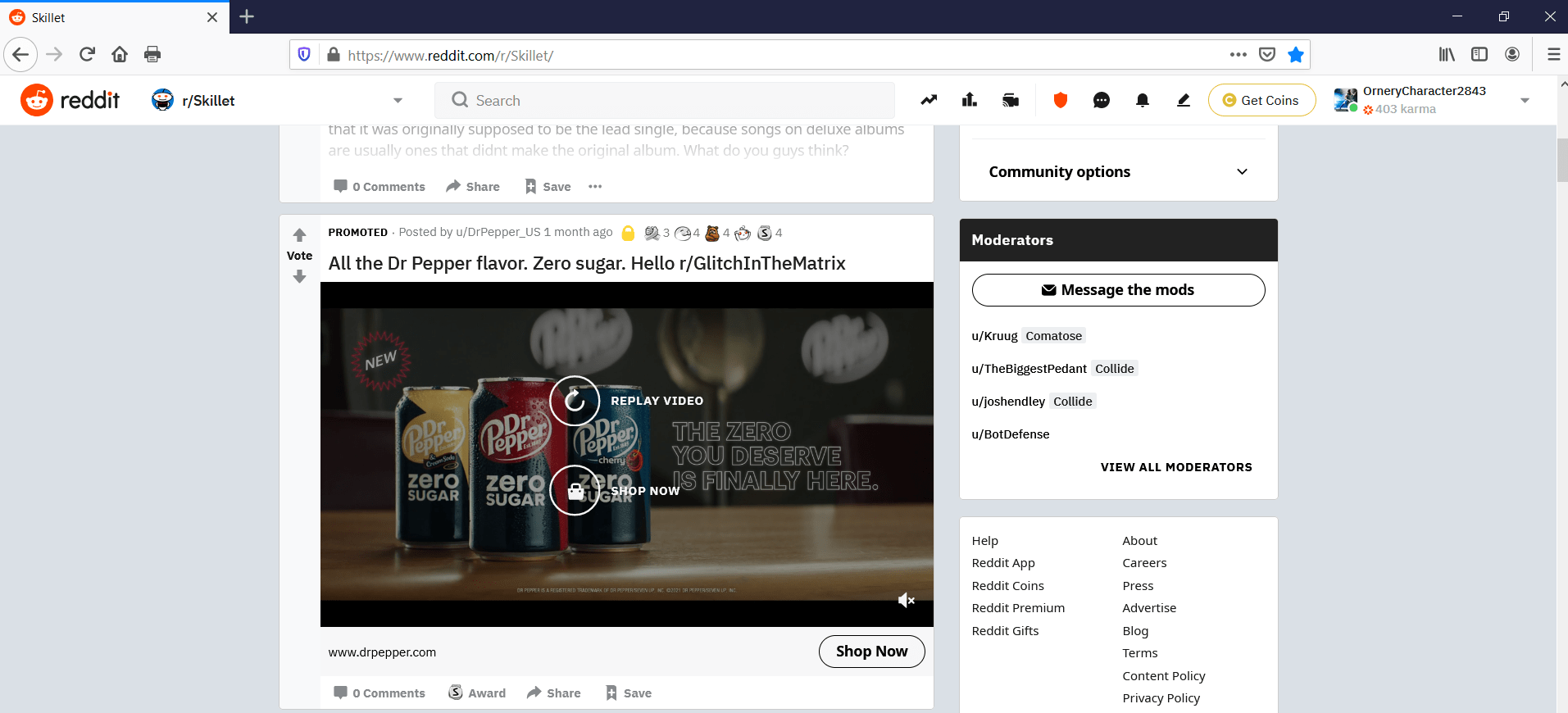 Reddit knows what ads to put in the Skillet subreddit r/Skillet