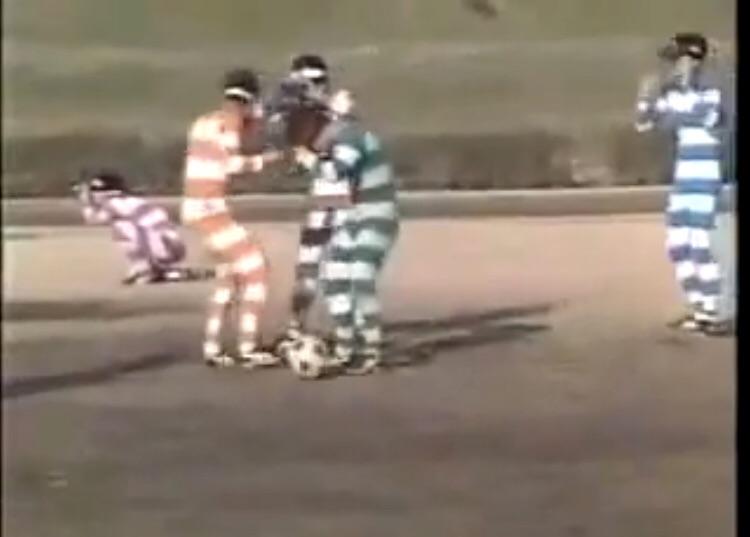 Japanese guys playing soccer with binoculars on. r/nostalgia