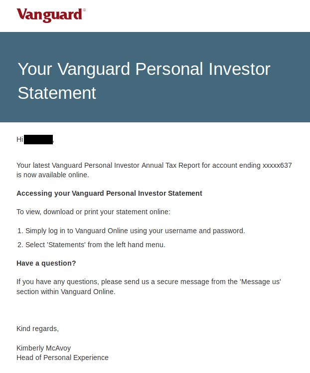 Vanguard Personal Investor tax statements now available r/AusFinance