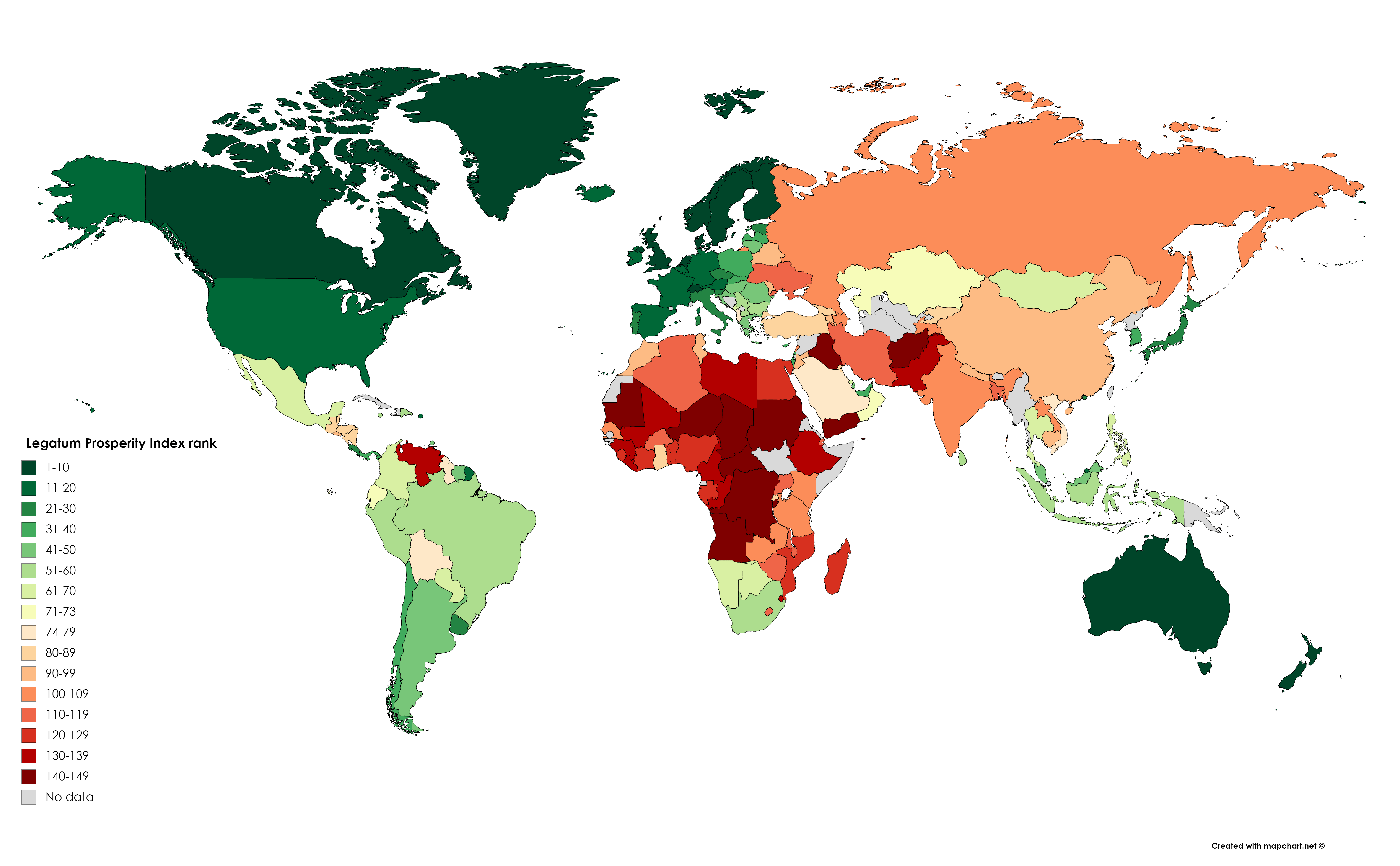 Legatum Prosperity Index by country, 2017 [6460x3995] r/MapPorn