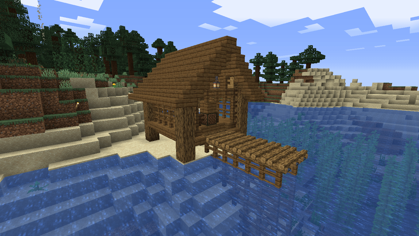 I've built a fishing shack with afk fish farm inside r/Minecraft