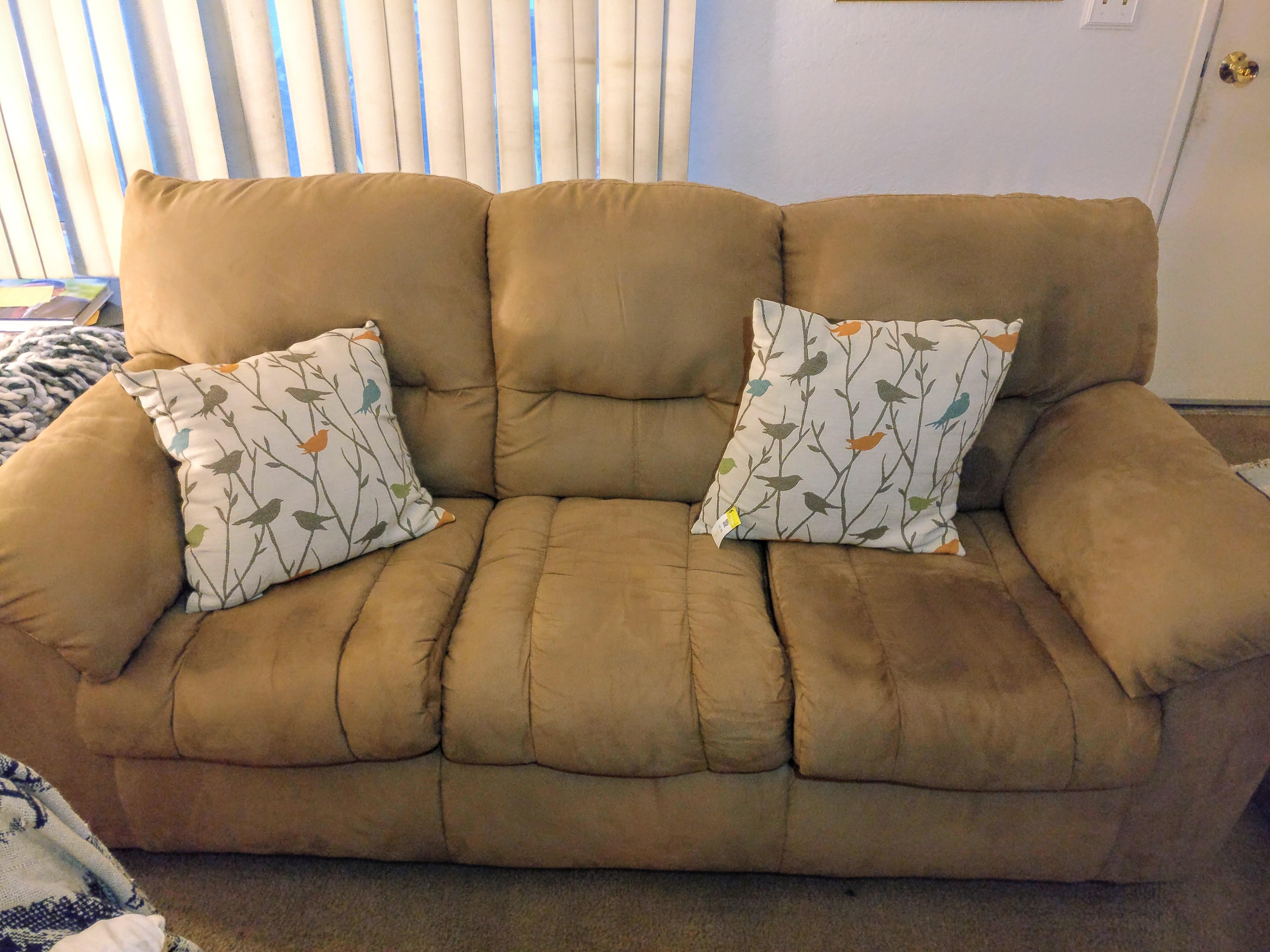 Finally found a couch! In amazing condition, 45 bucks! (disregard the