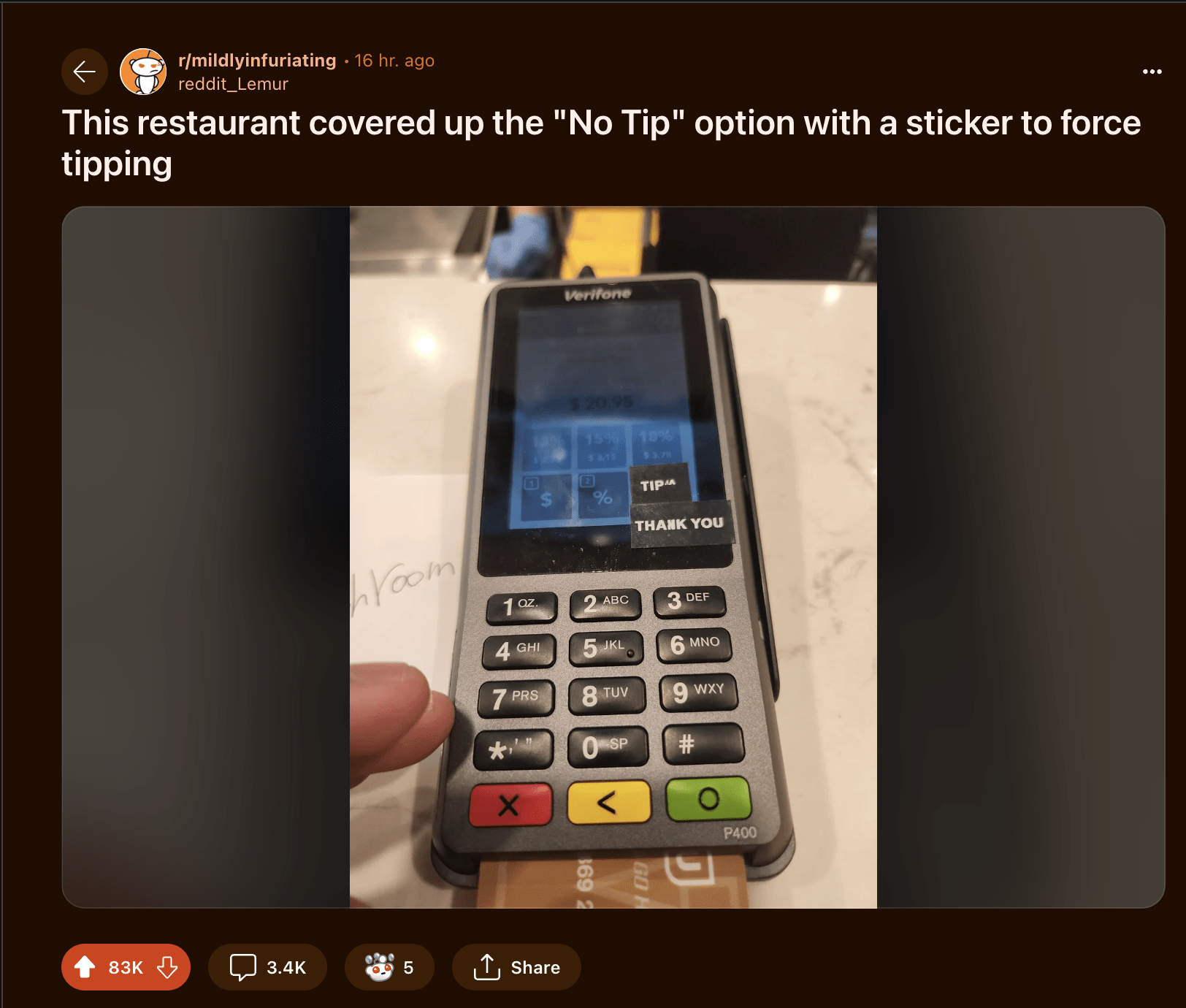 This restaurant covered up the "No Tip" option with a sticker to force