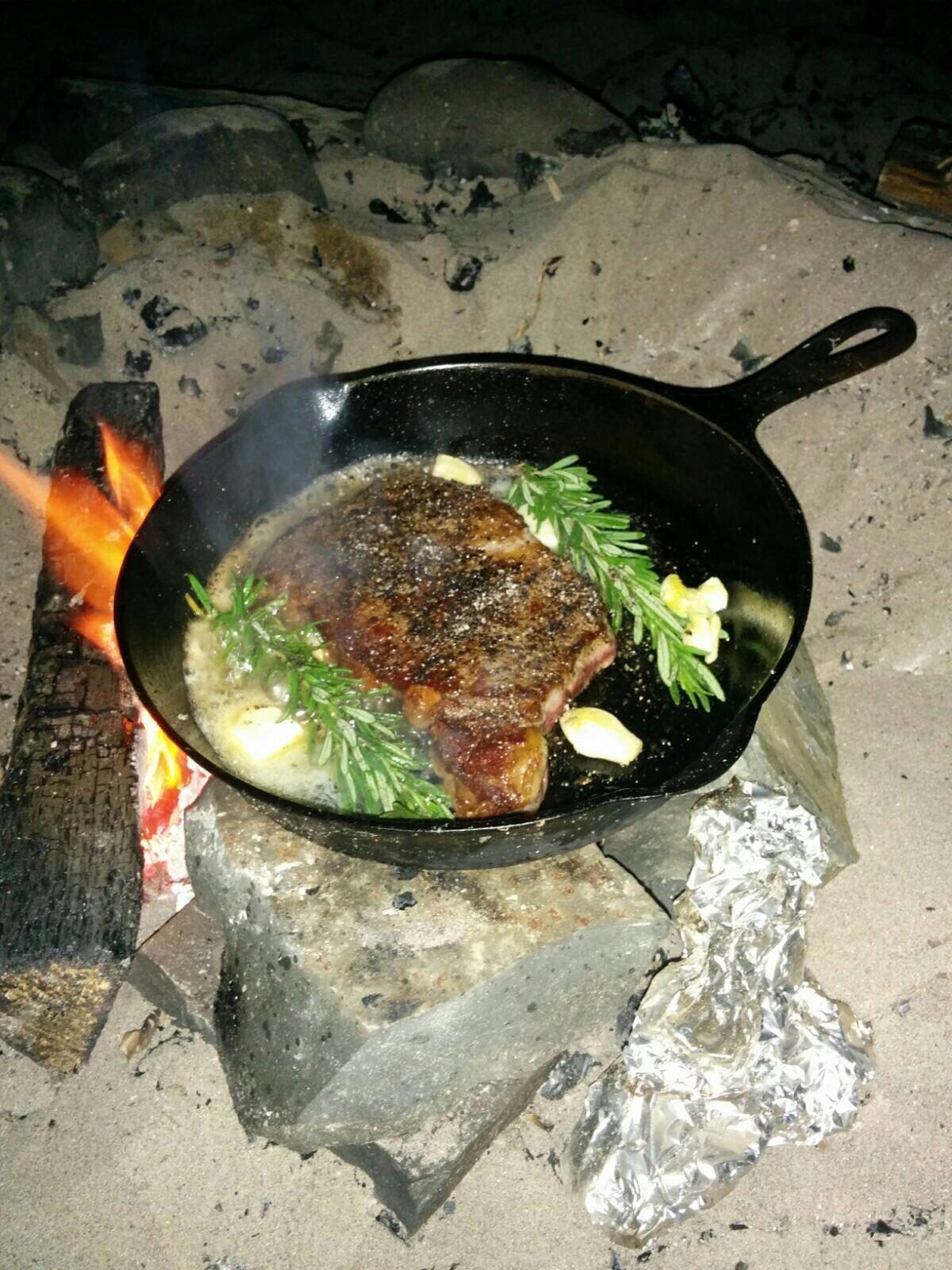 [homemade] steak, grilled over a fire r/food