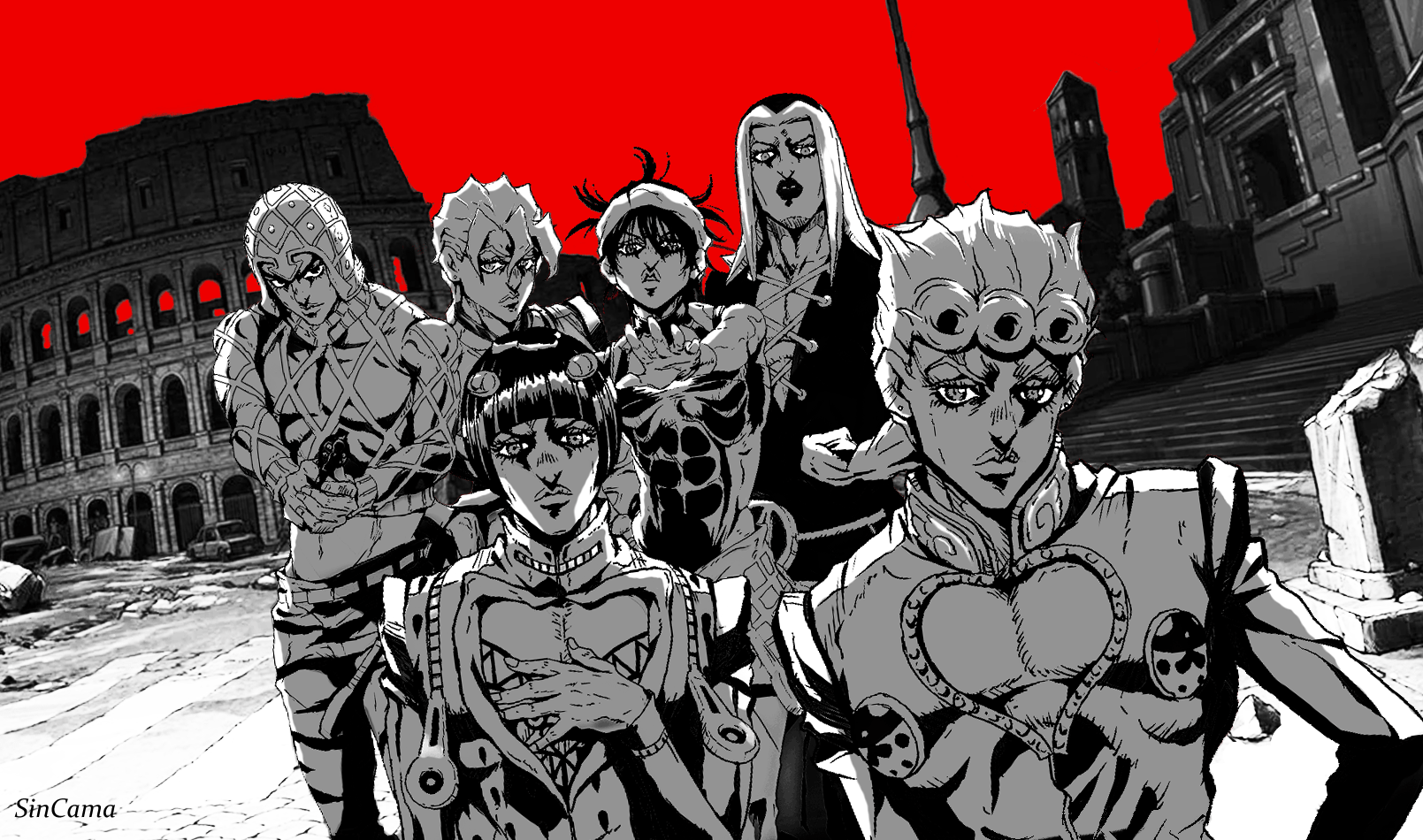 Figured this belonged here too, JoJo Part 5 x Persona 5! [Fanart