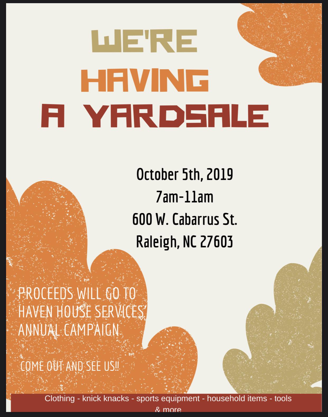 Yard Sale! Support the youth of Wake County! r/raleigh