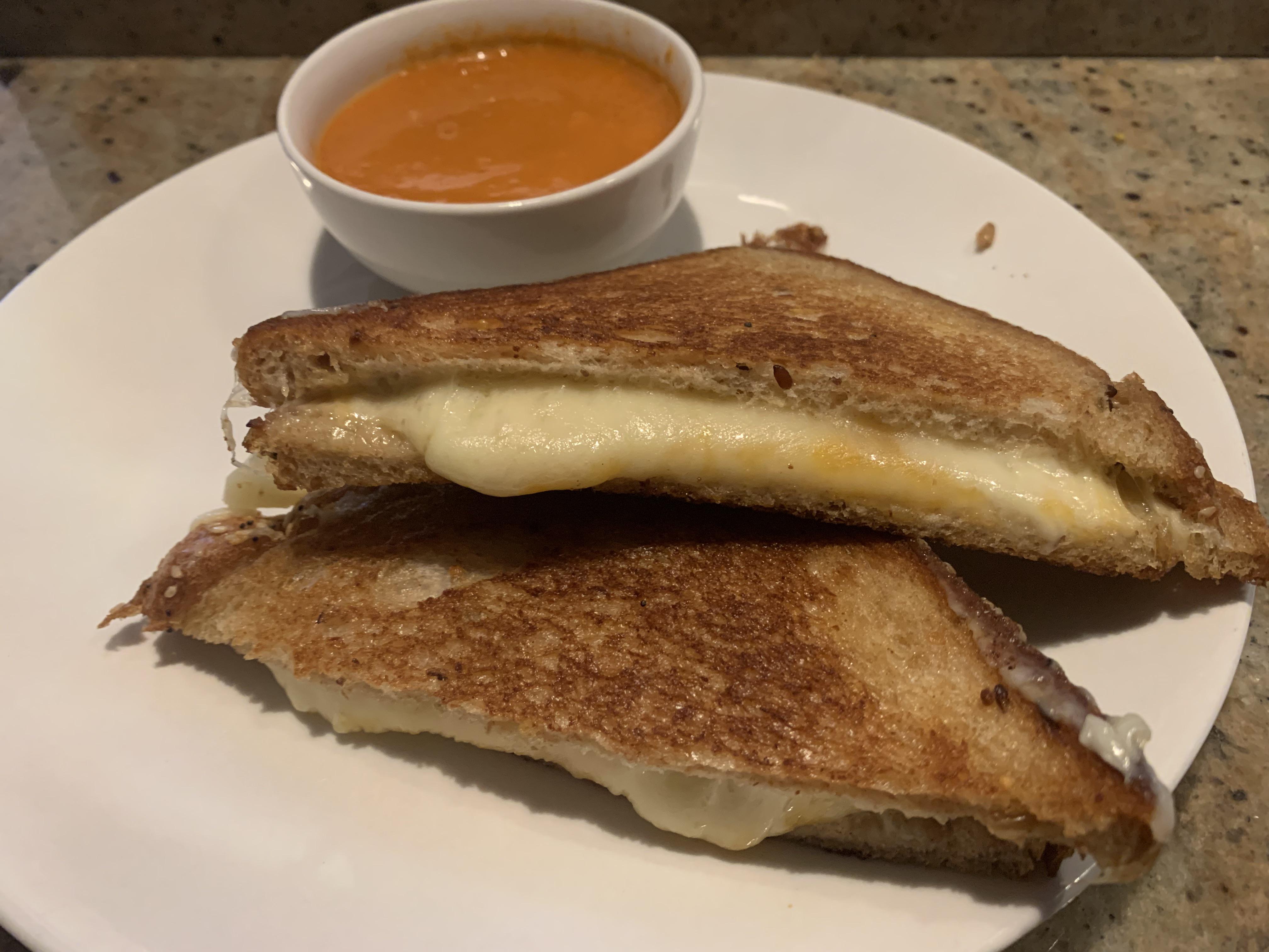 havarti and cheddar with a side of tomato basil soup r/grilledcheese